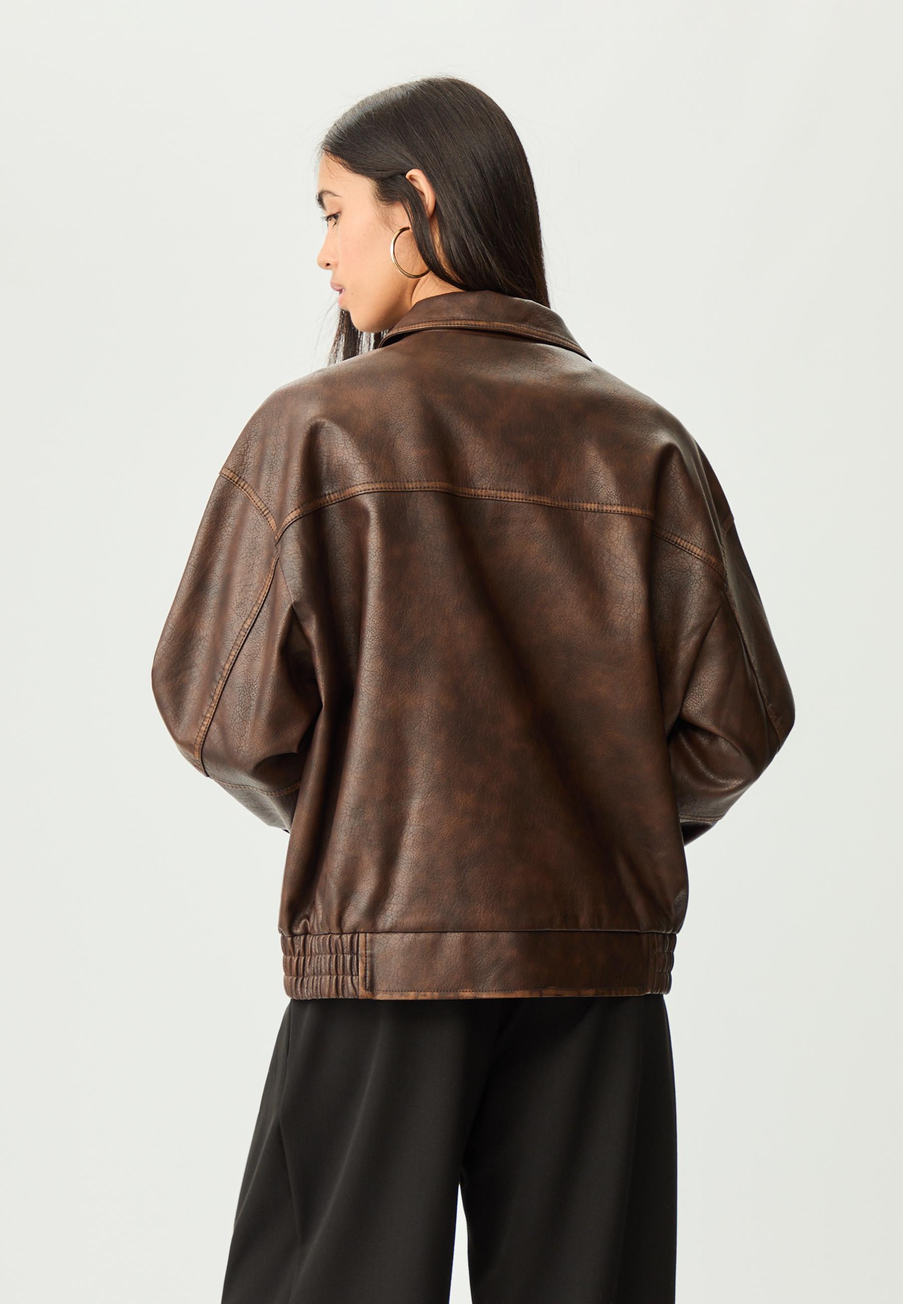 Leather effect jacket with pockets - Women's fashion