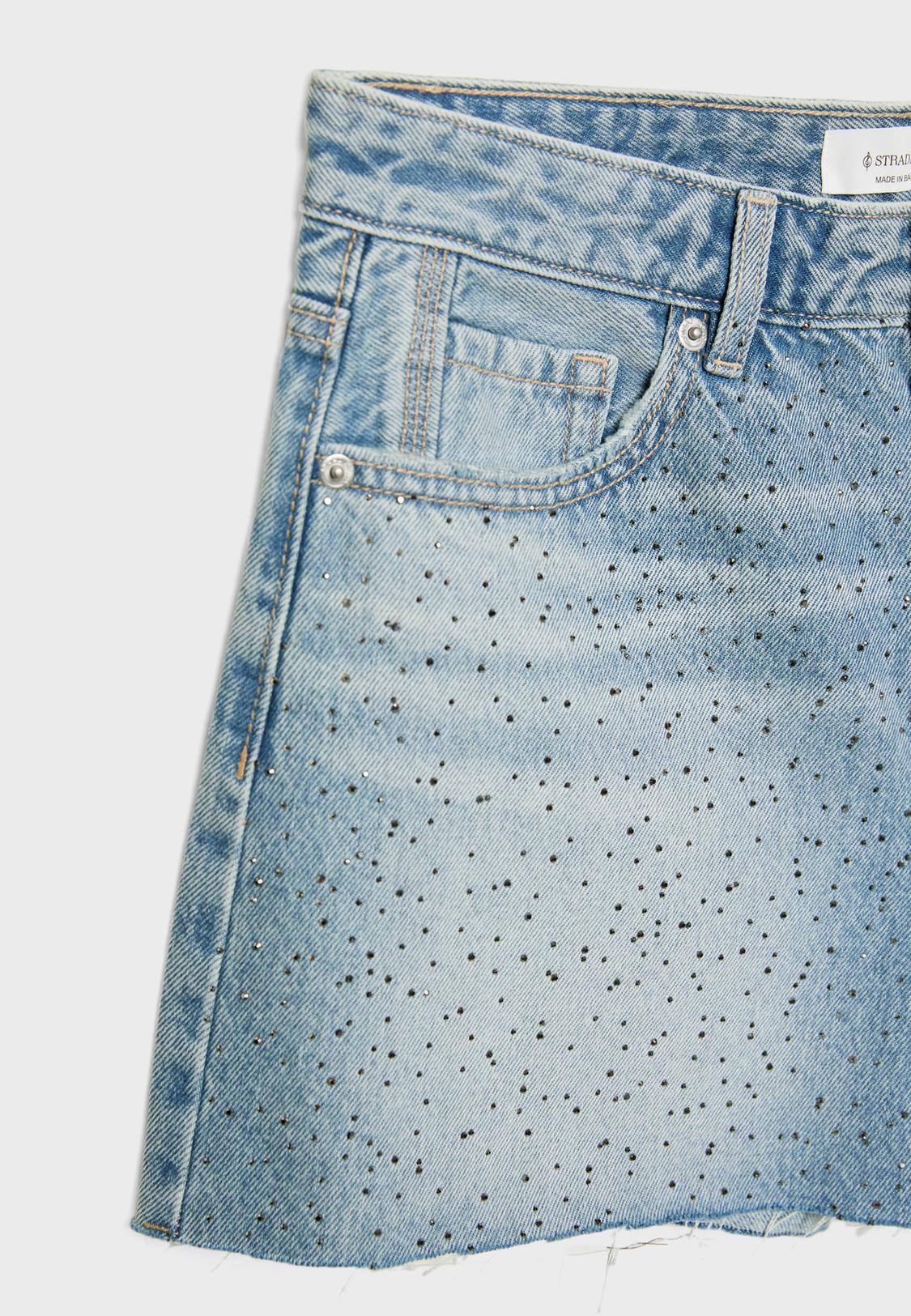 Glitter Pantalones Perlas Stradivarius Denim Shorts With Rhinestones