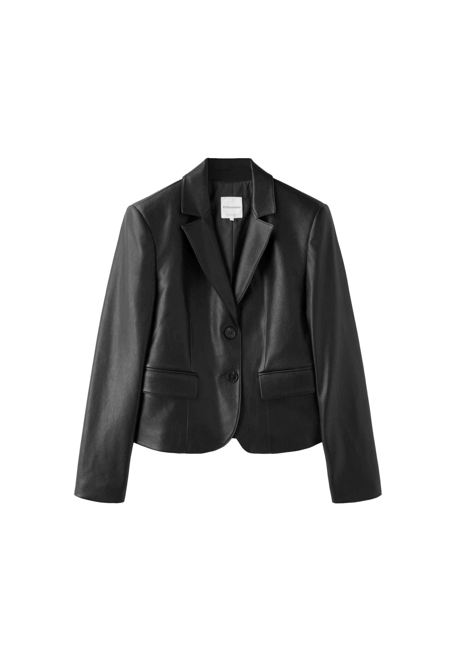 Short fitted leather effect blazer — Black