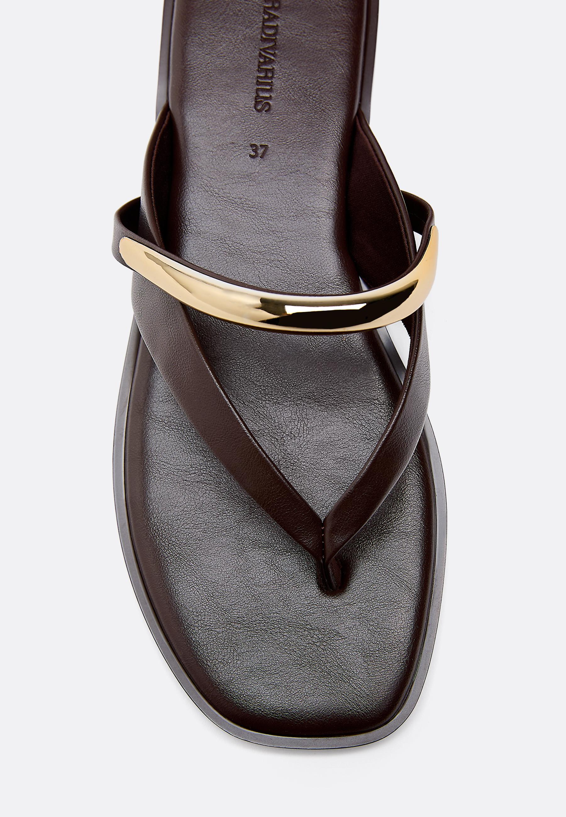 Flat thong sandals with metal detail — BROWN