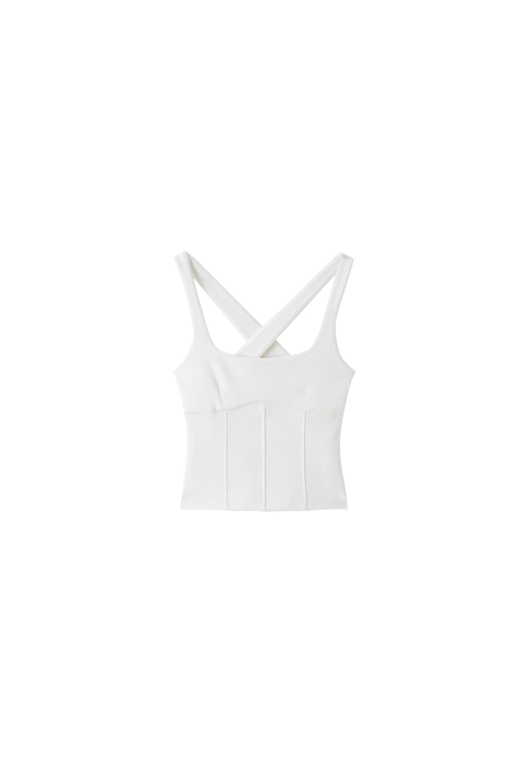 Fitted top with visible seams and wide straps — Ecru