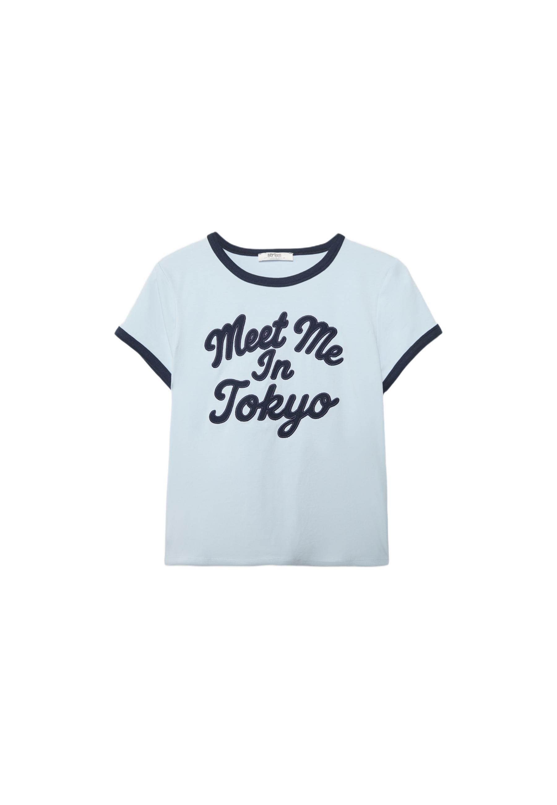 Contrast print short sleeve T-shirt — Sky blue