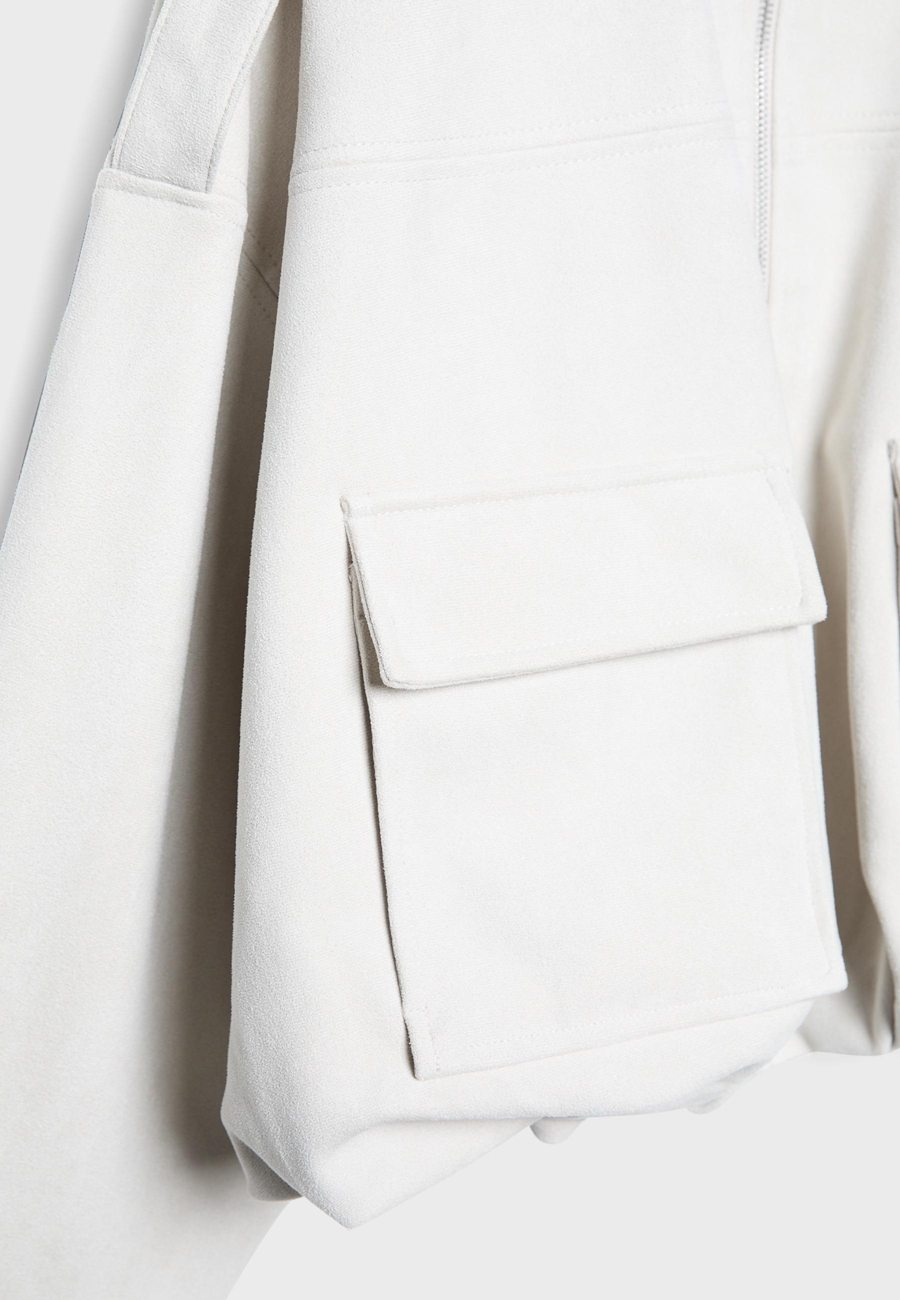Faux suede bomber jacket — Ecru