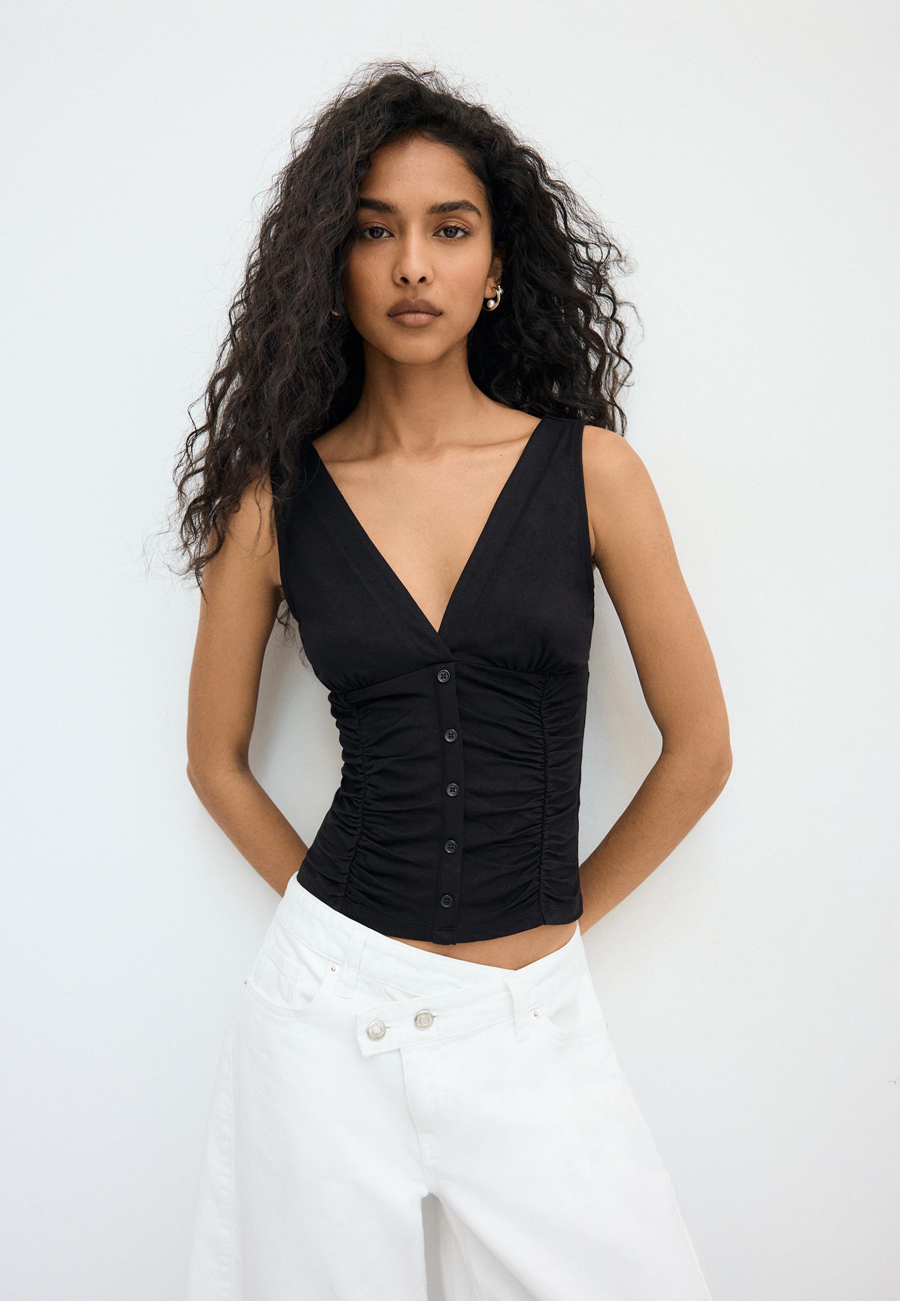 Fitted gathered top — Black