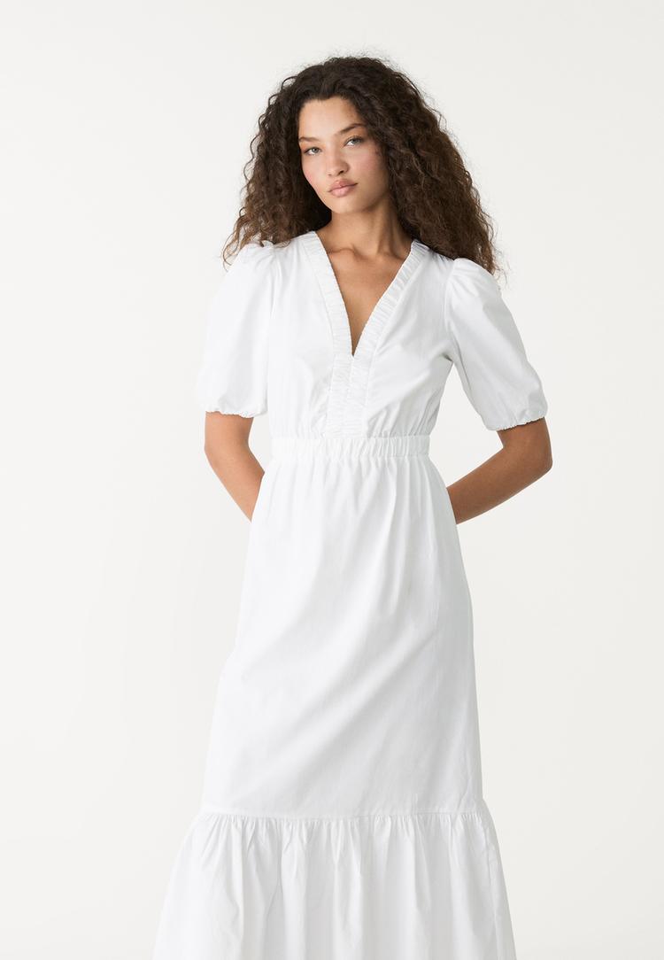 vestido midi popelin