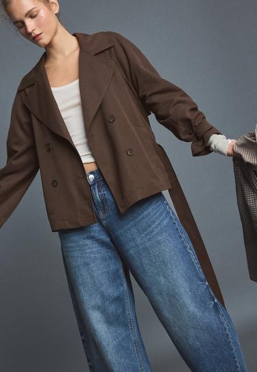 Short flowing trench coat with belt — Brown 6