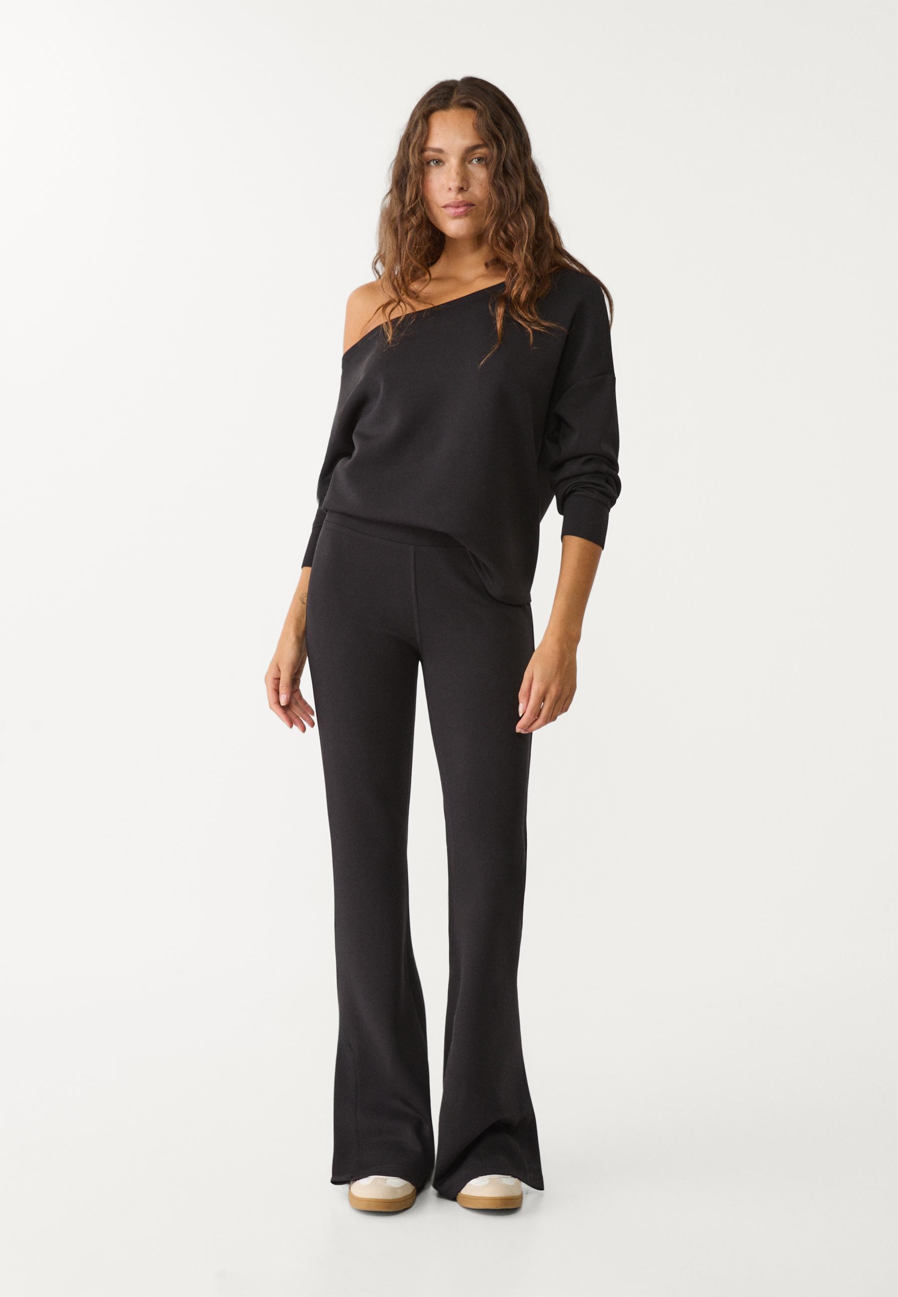 Soft-touch off-the-shoulder sweatshirt — Black