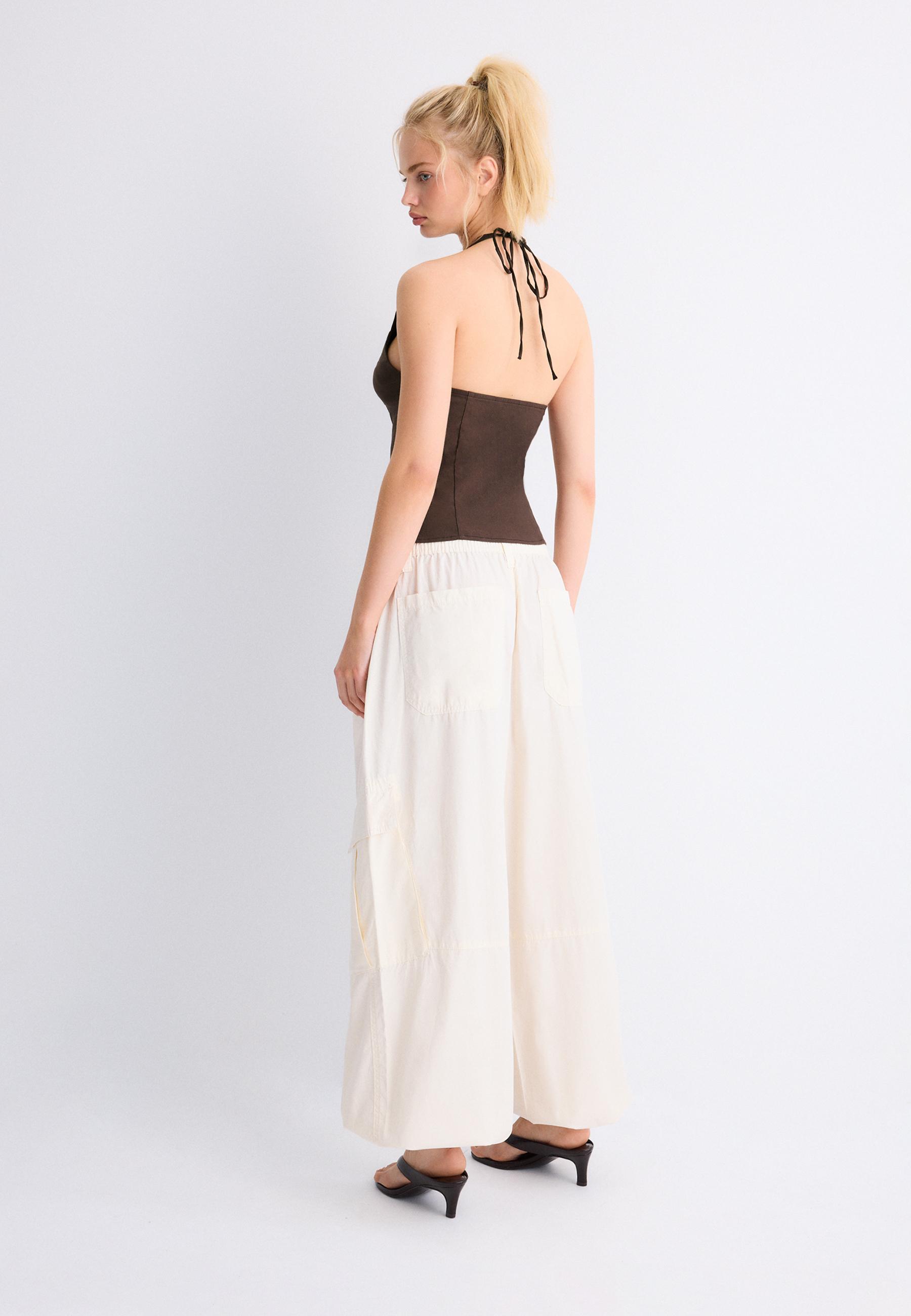 Poplin trousers with stoppers — Vanilla