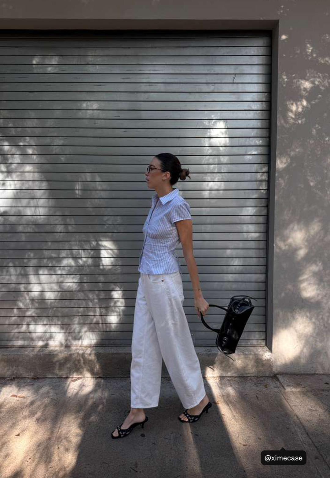 Short sleeve shirt with underbust seam — Sky blue
