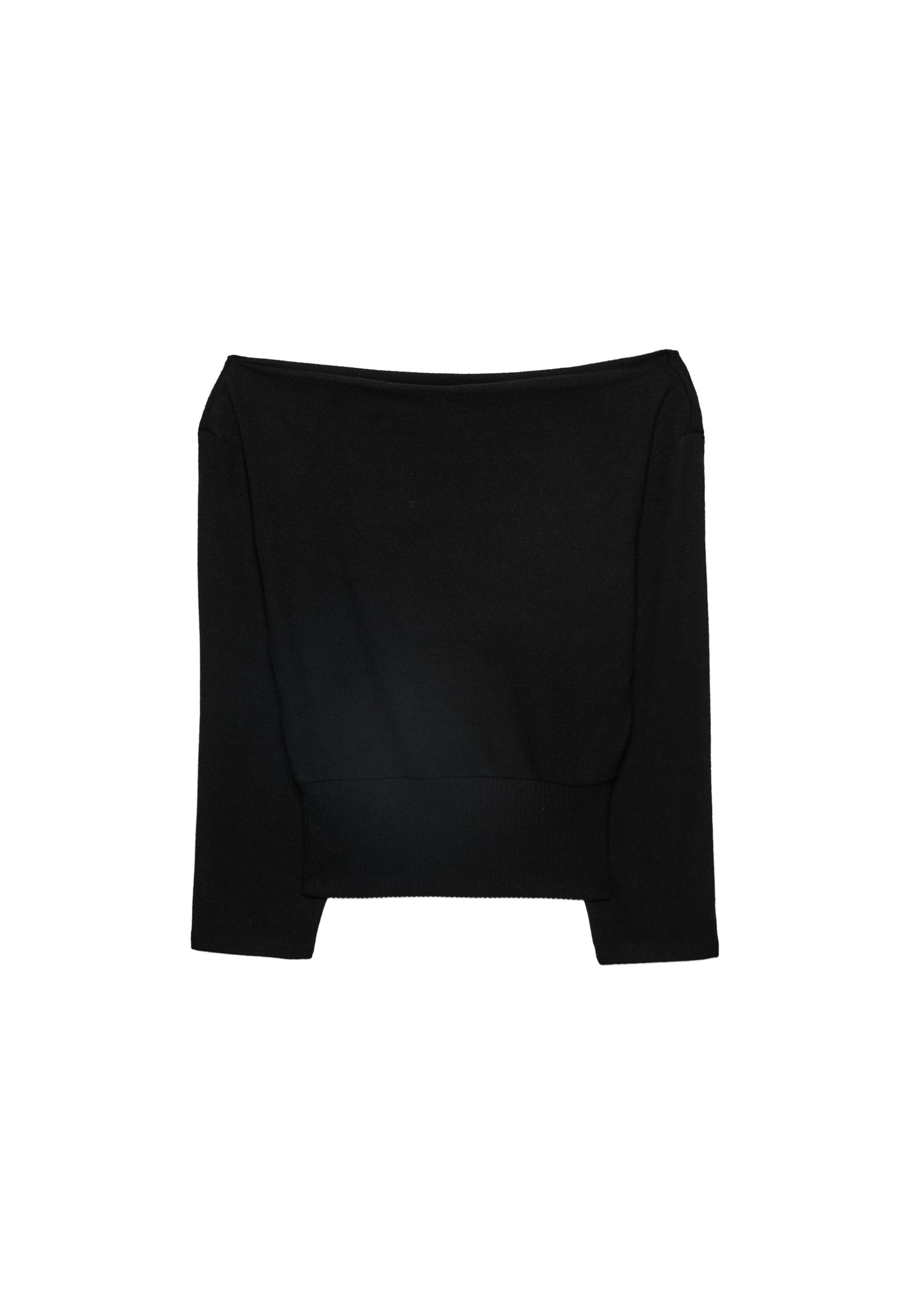 Boat neck knit T-shirt with sash belt — Black