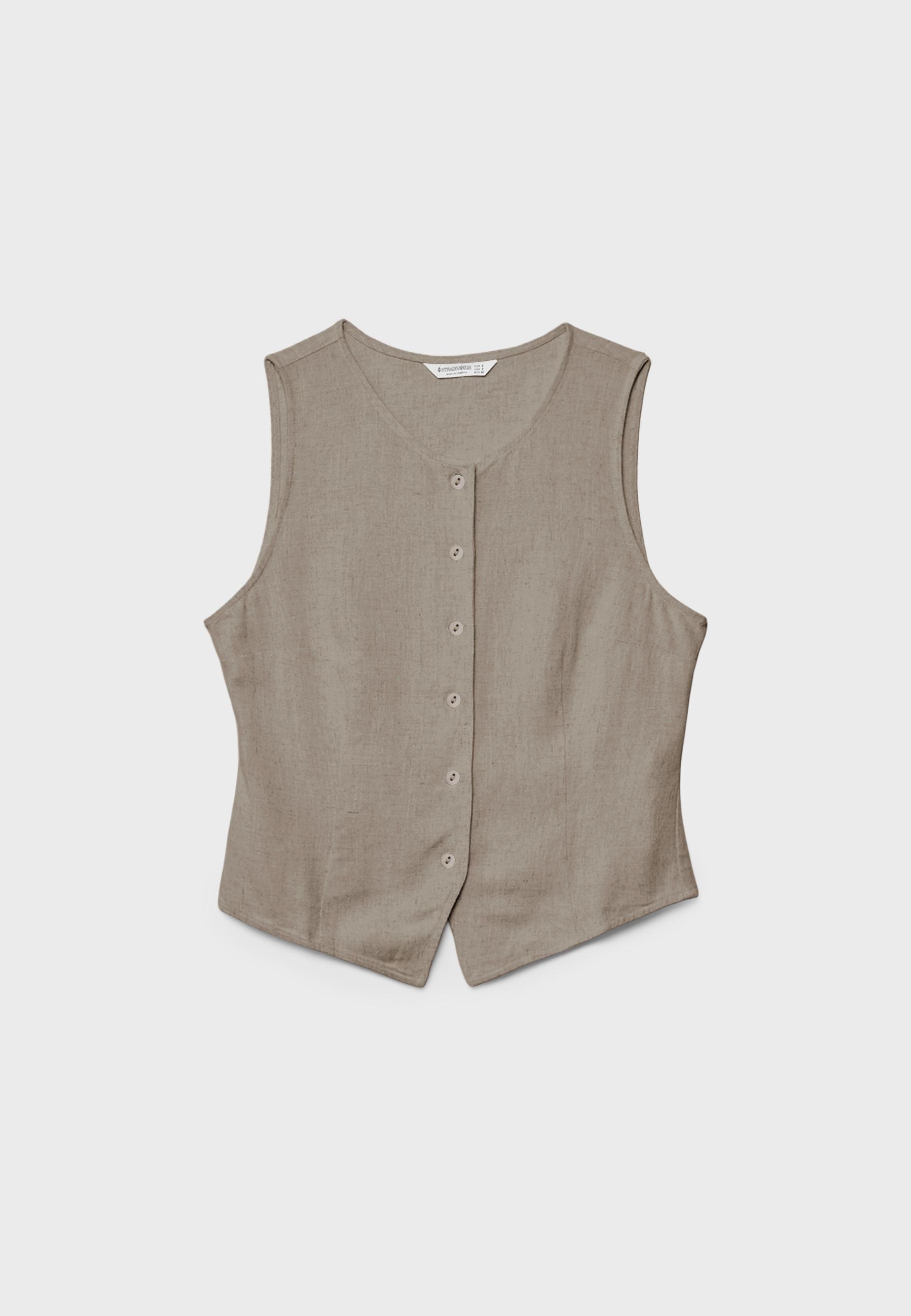 Sleeveless buttoned top — Brown