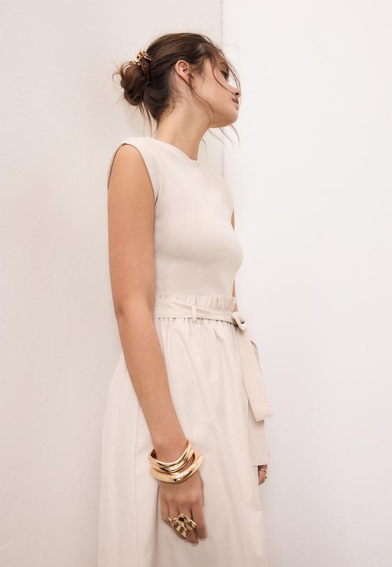 vestido midi bimateria