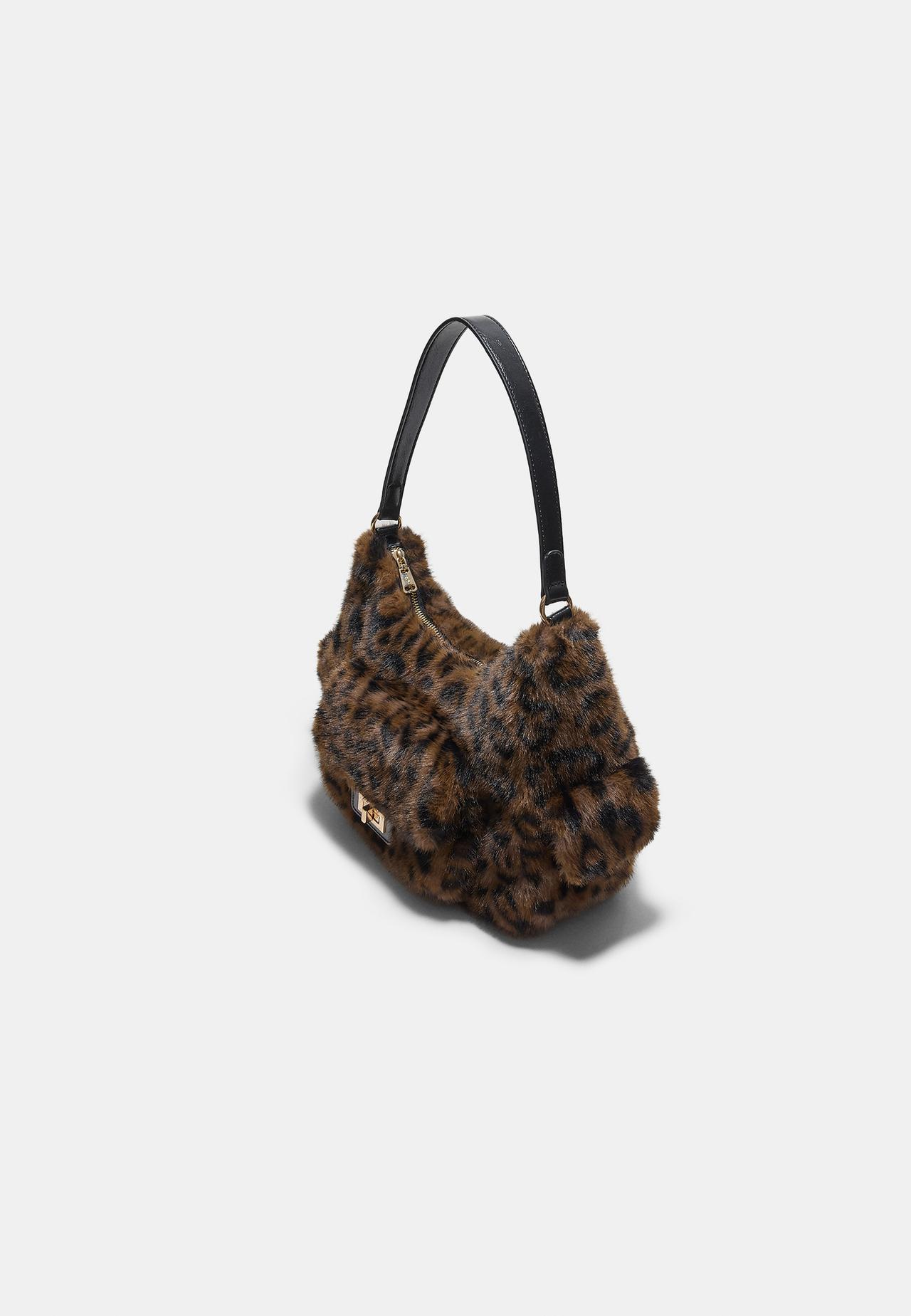 Faux fur pocket shoulder bag — Brown