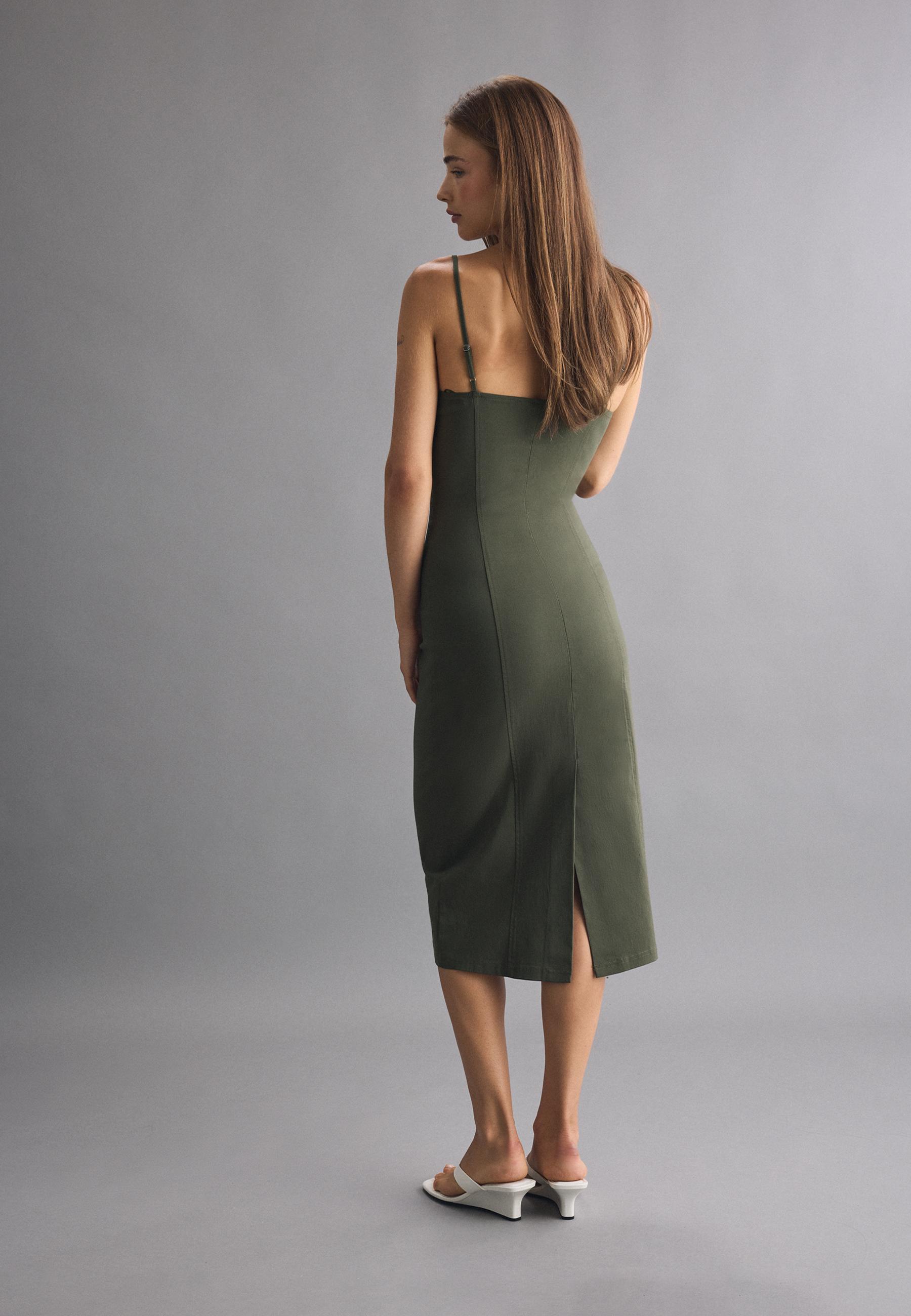 Bengaline midi dress with straps — Khaki