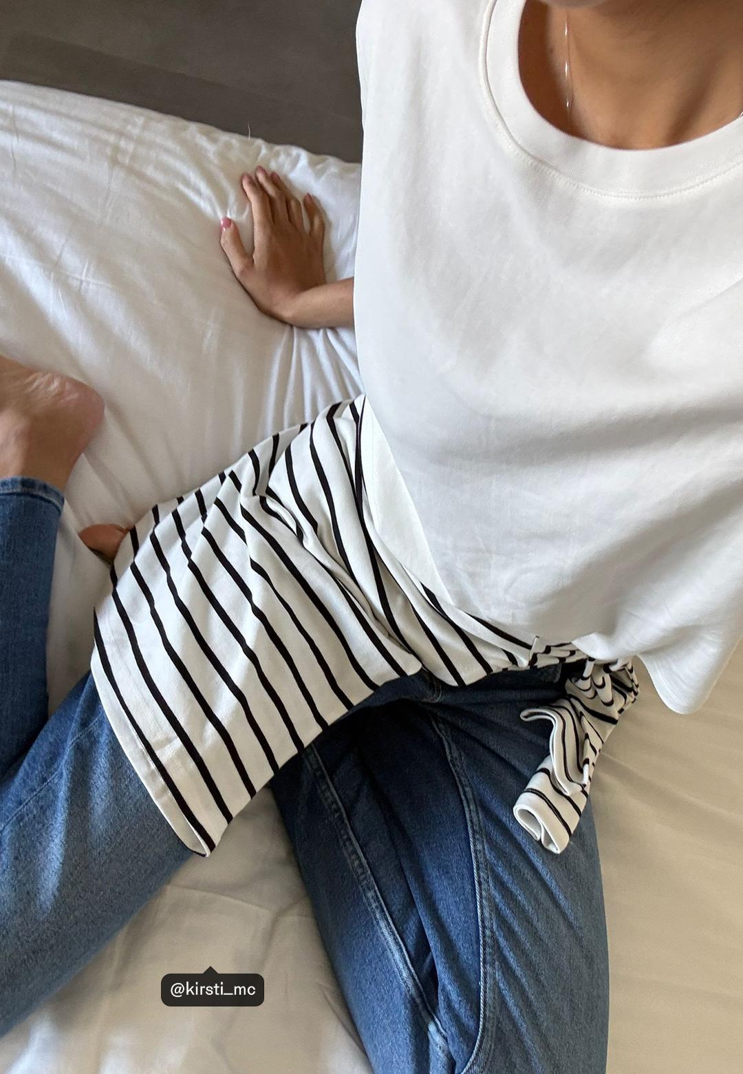 Basic long sleeve striped T-shirt — Ecru