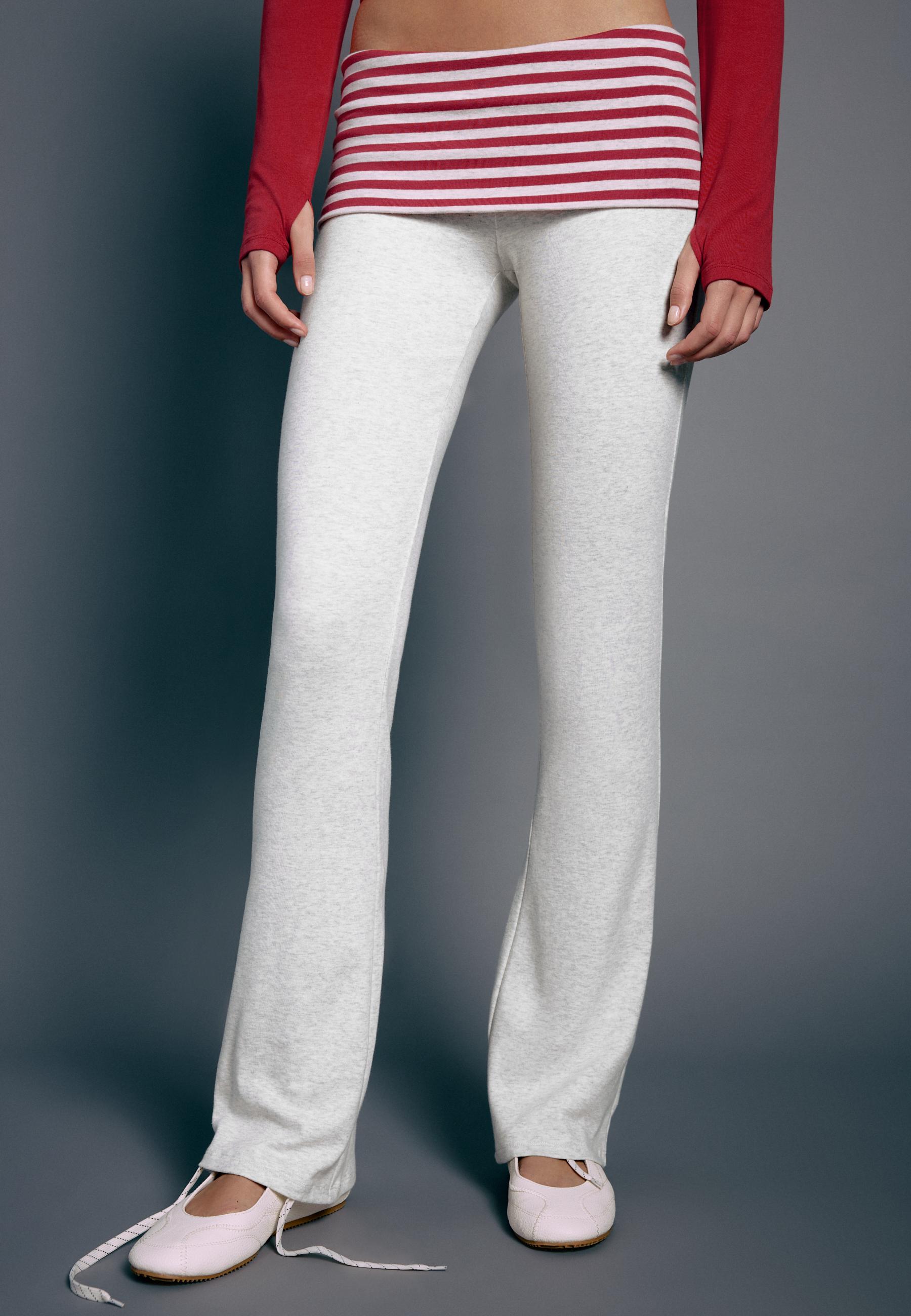 Turn-down waist bell bottom leggings — Grey melange