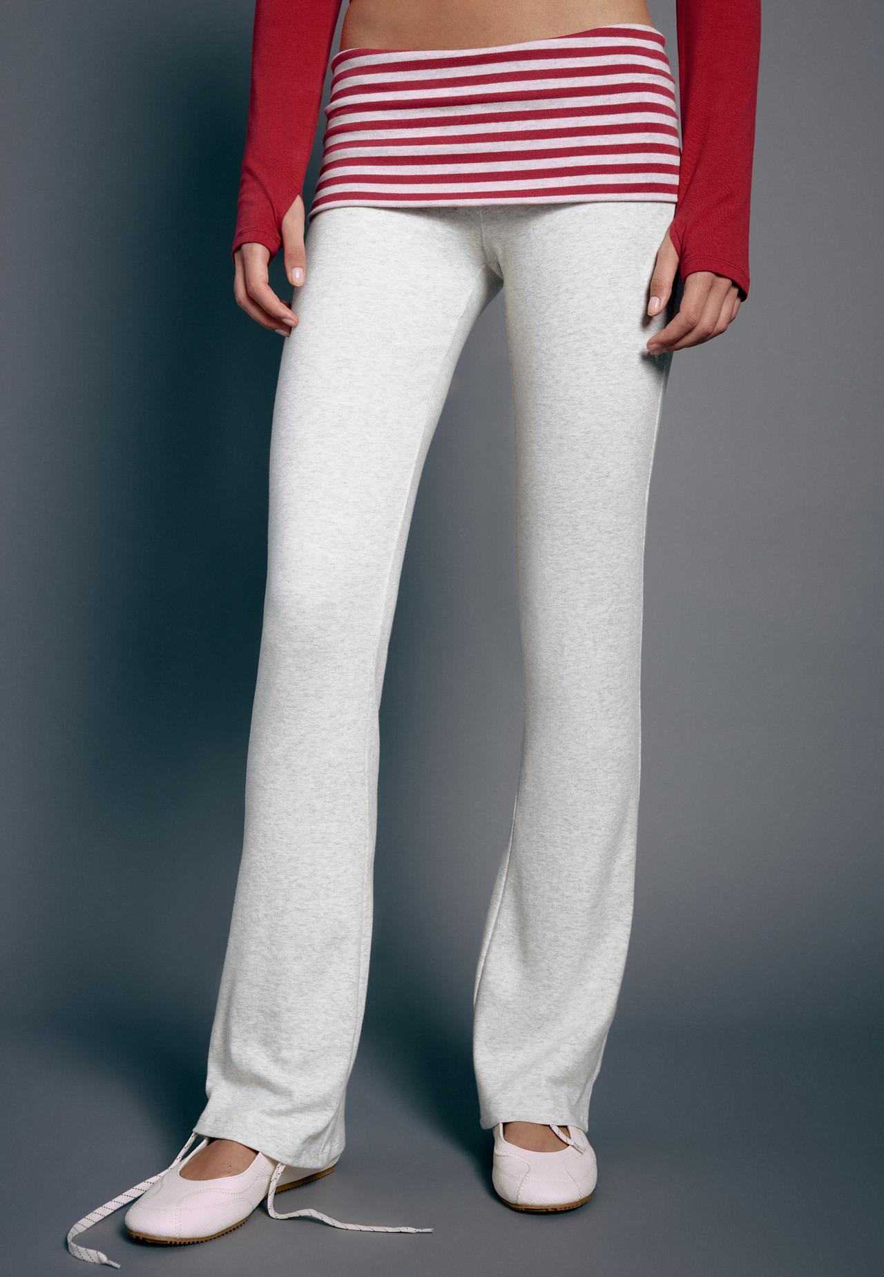 Fold-over waist bell bottom leggings — Grey melange