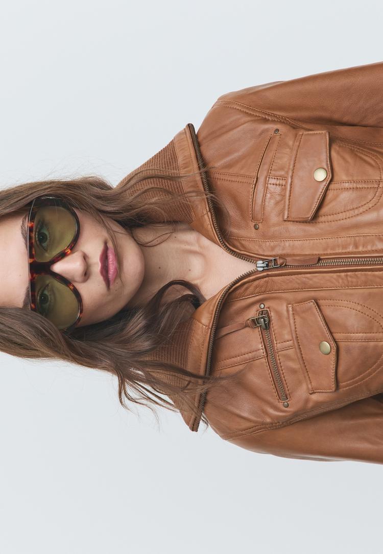 leather jacket with contrast ribbing