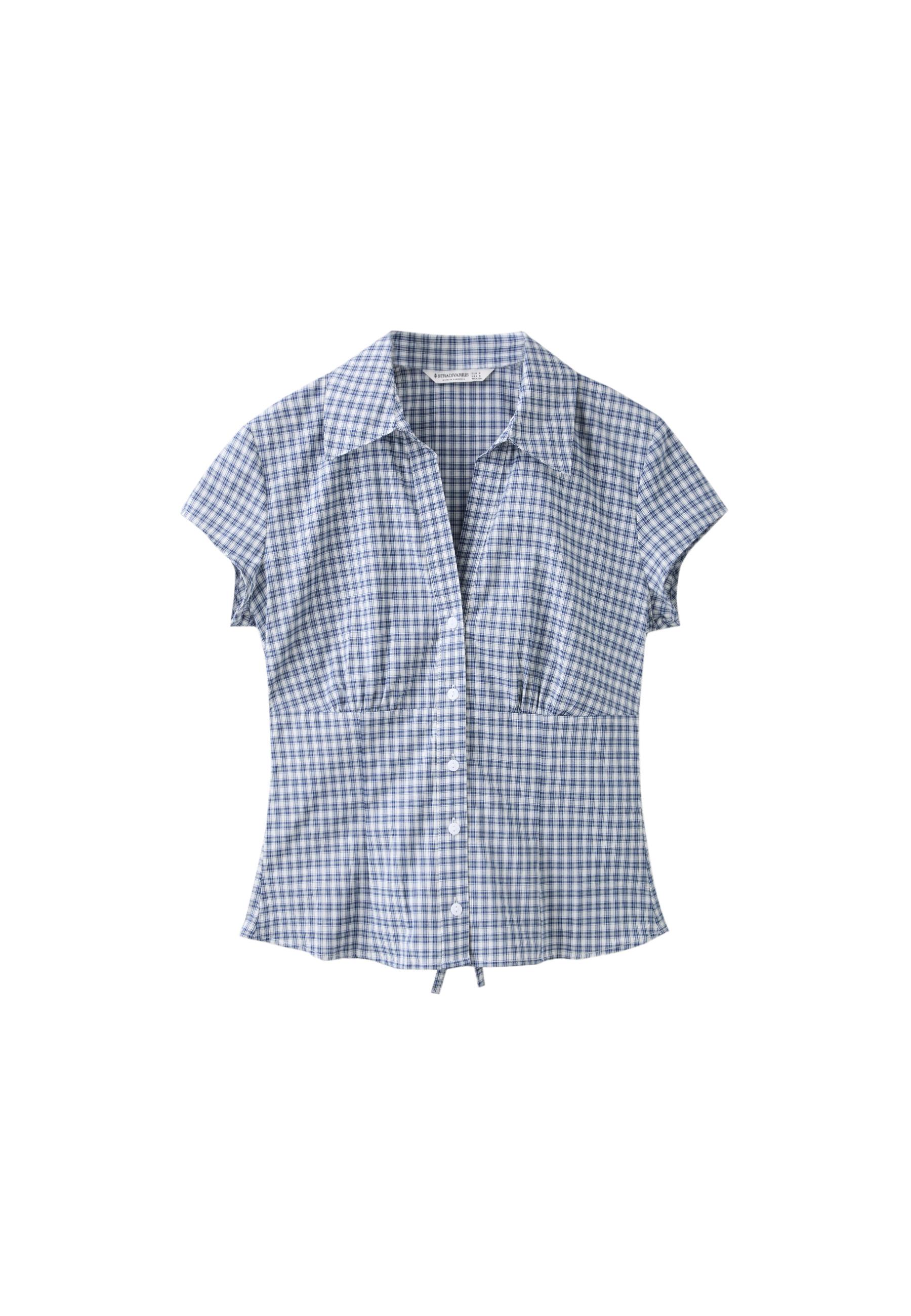 Short sleeve under-bust seam shirt — Navy blue