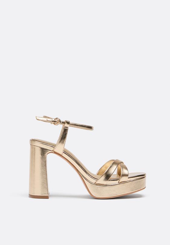 Stradivarius Sandales À Gros Talon Plateforme Or 39
