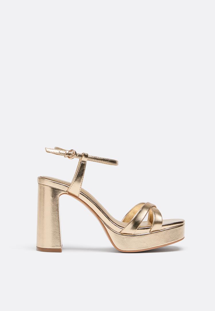 Stradivarius Πέδιλα Με Φαρδύ Τακούνι Και Πλατφόρμα Χρυσό 41