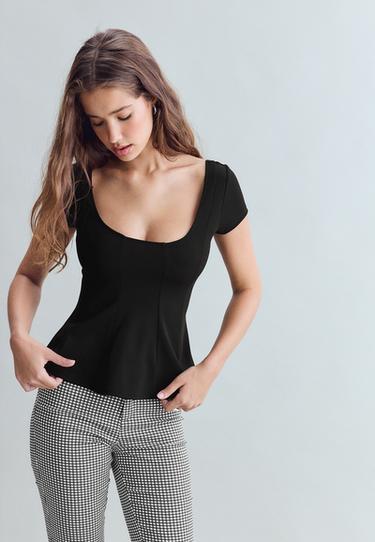 Mini sleeve peplum top — Black 1