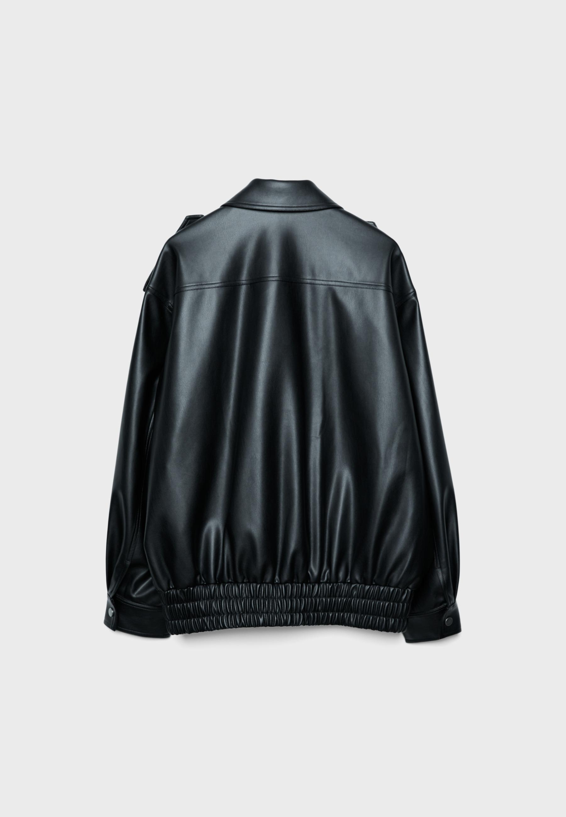 Oversize leather effect biker jacket — Black