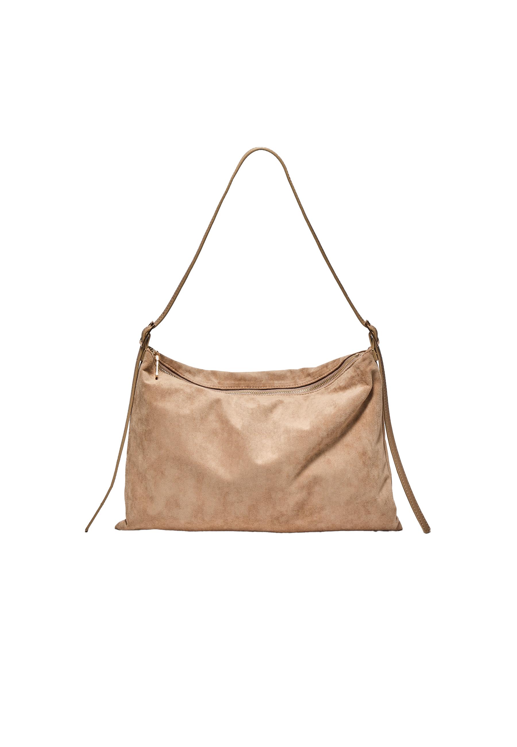 Mini soft-touch shoulder bag with zips — Beige
