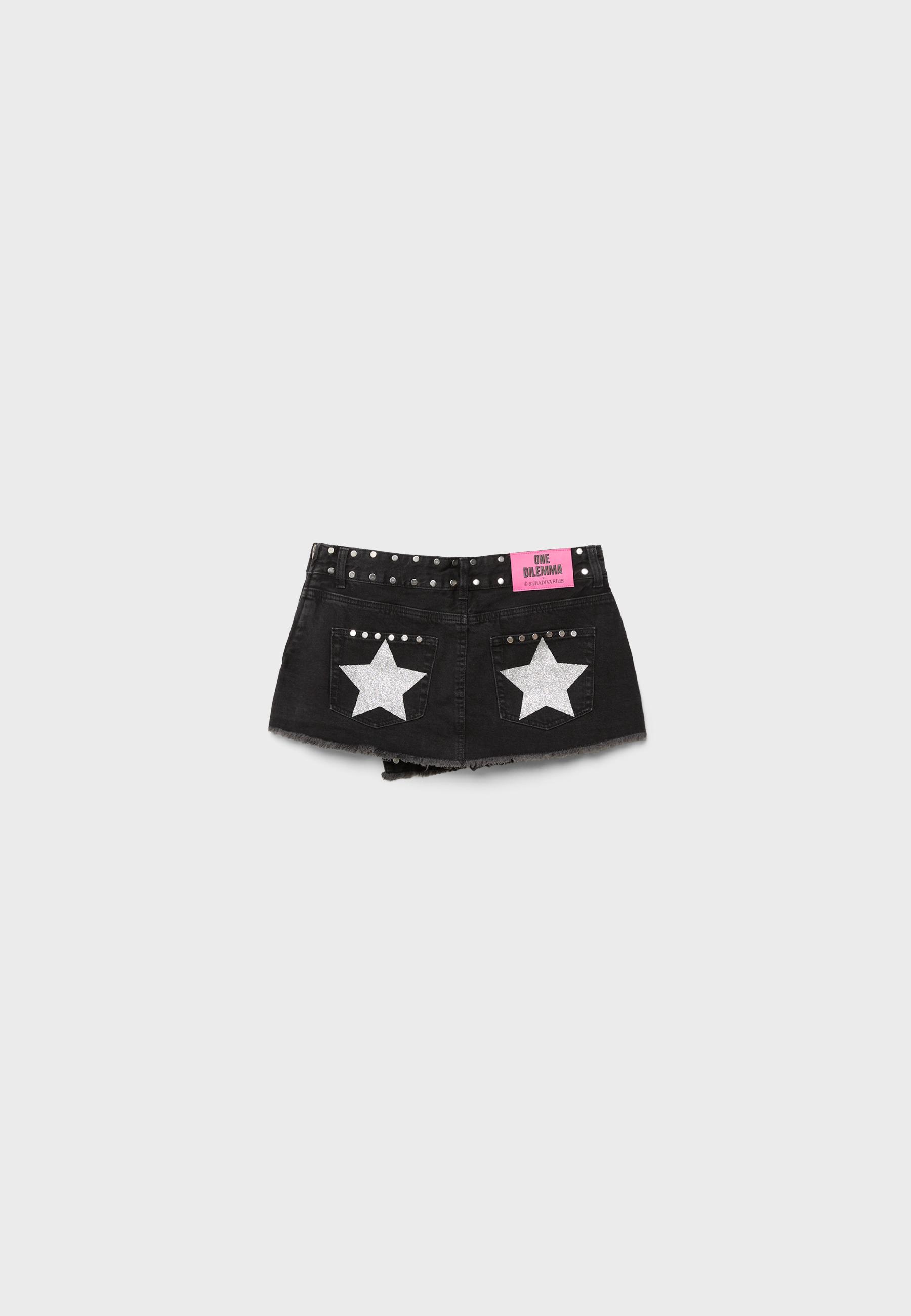 One Dilemma studded skort — BLACK DENIM WASH