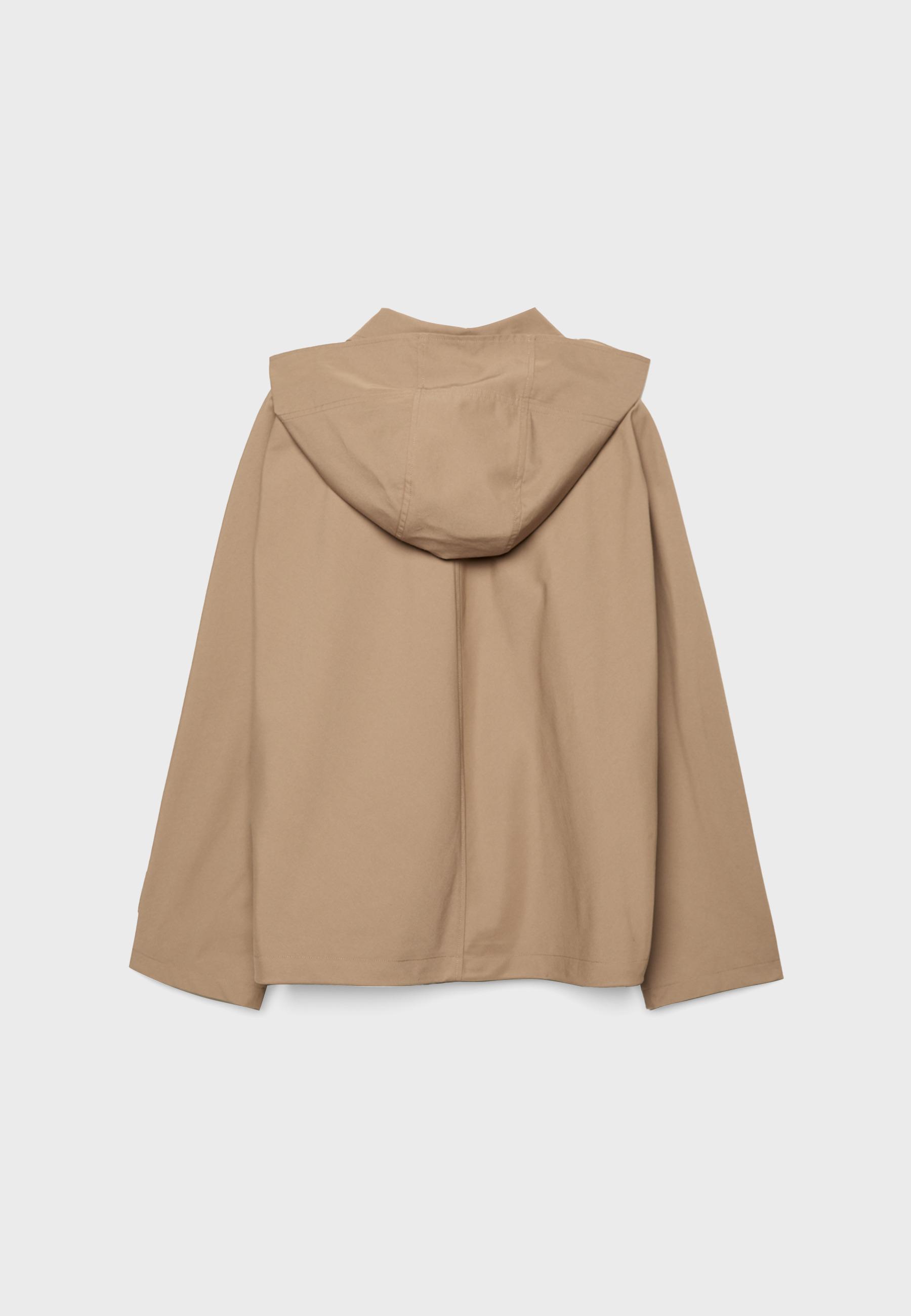Short hooded oversize trench coat — Beige