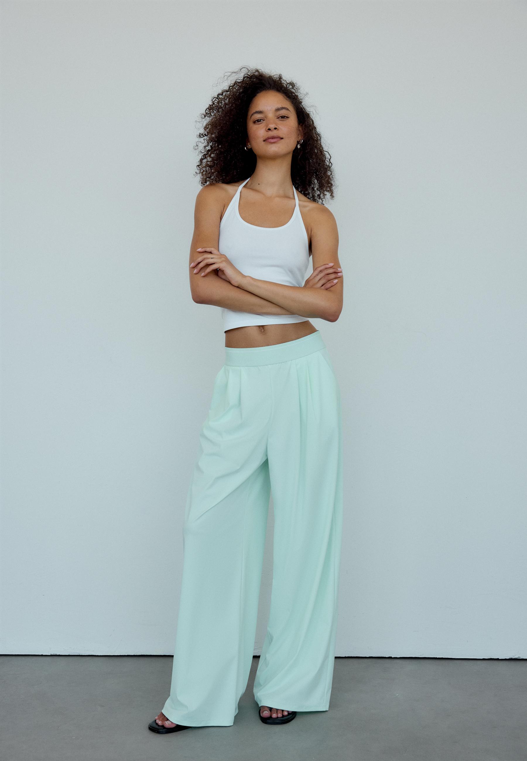 Elasticated waist palazzo joggers — Pastel green
