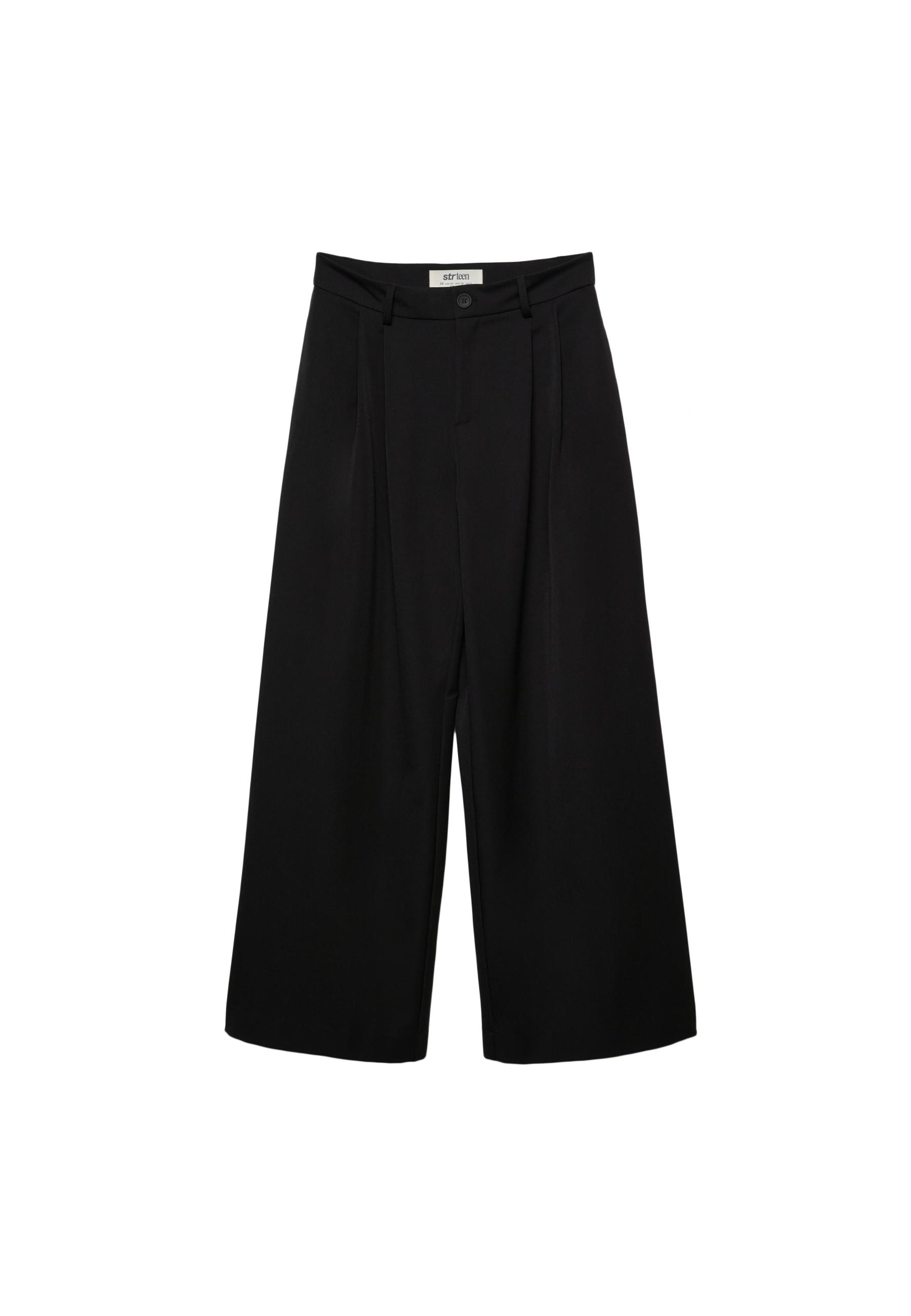 Wide-leg tailored trousers with darts — Black