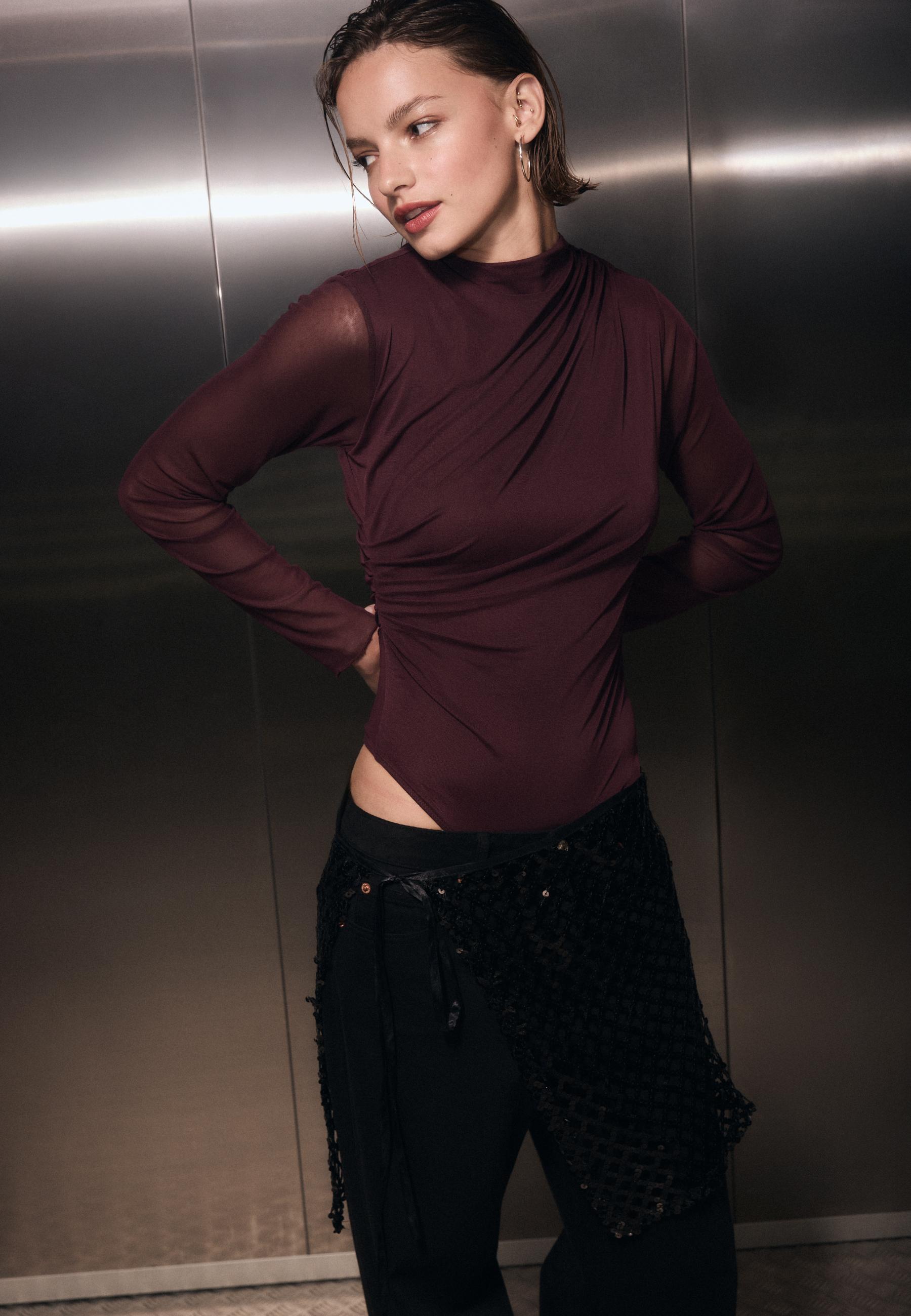 Ruched tulle bodysuit — Purple