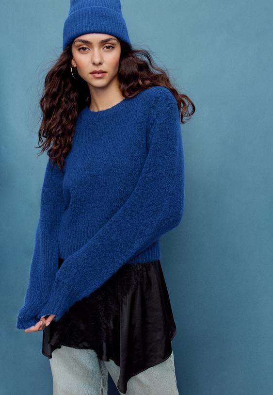 Stradivarius Pulover Din Tricot Moale La Atingere Albastru Electric L