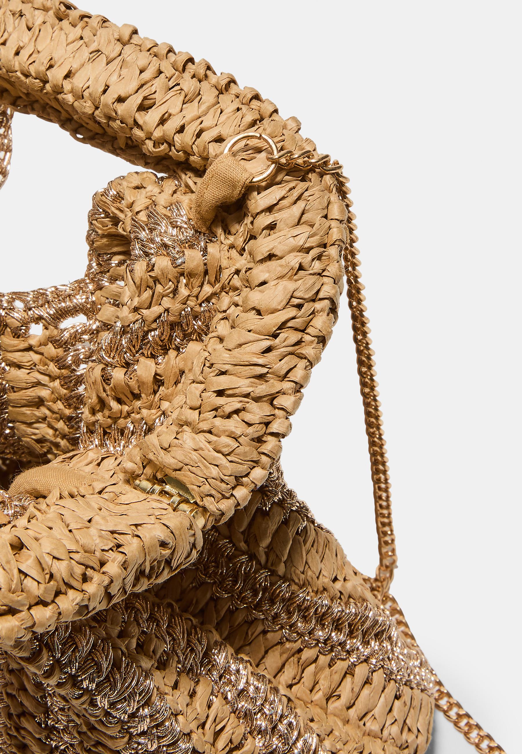 Metallic raffia bucket bag — Ecru