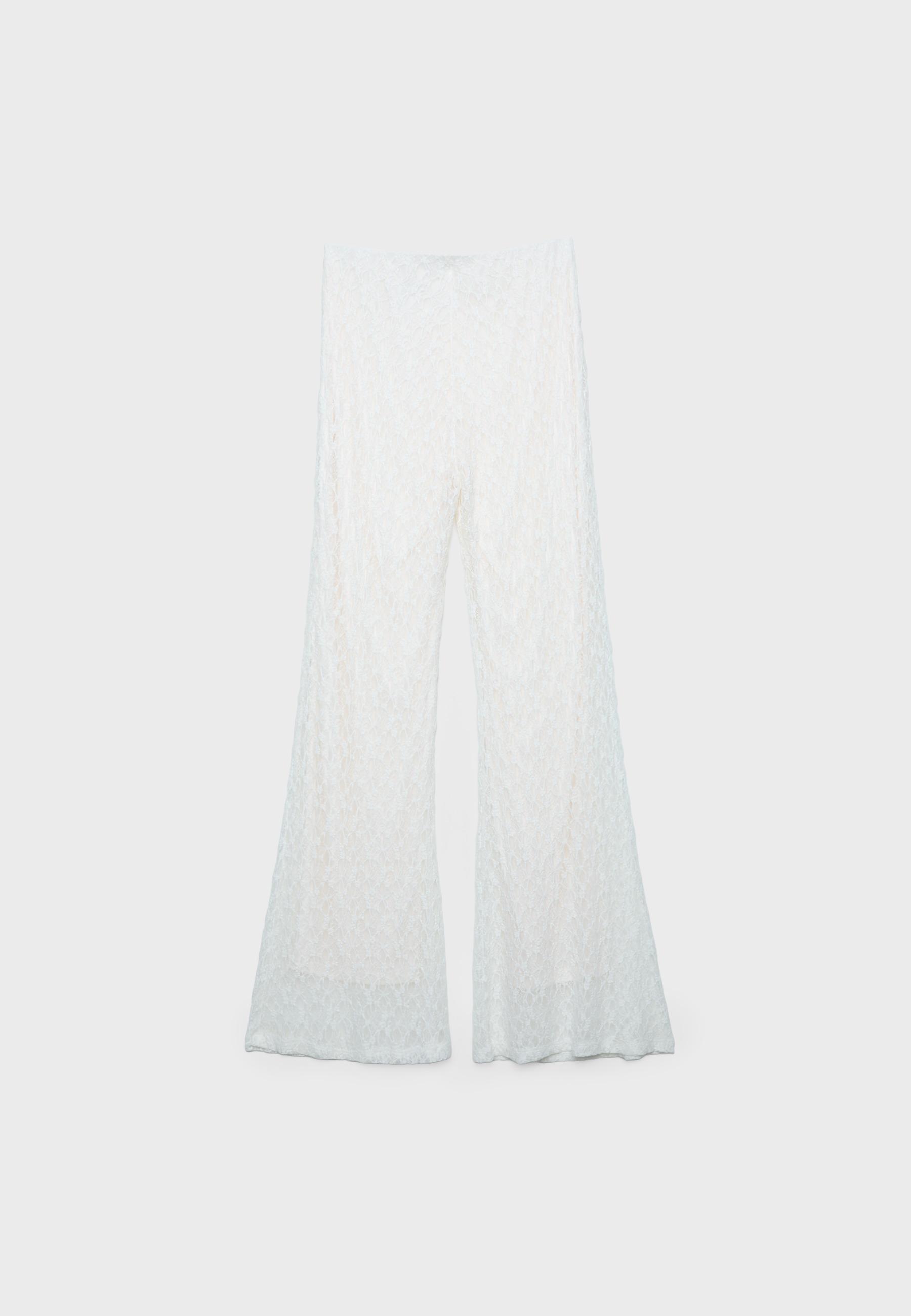Lace bell bottom trousers — Ecru