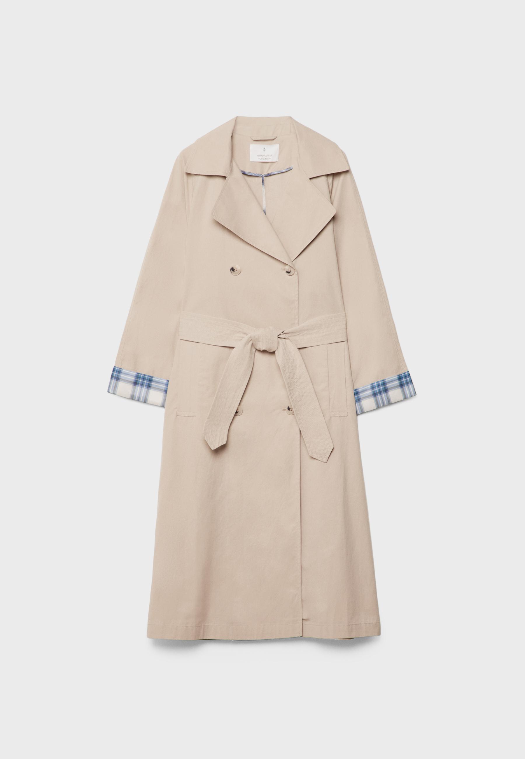 Long check trench coat with turn-up detail - Women's fashion