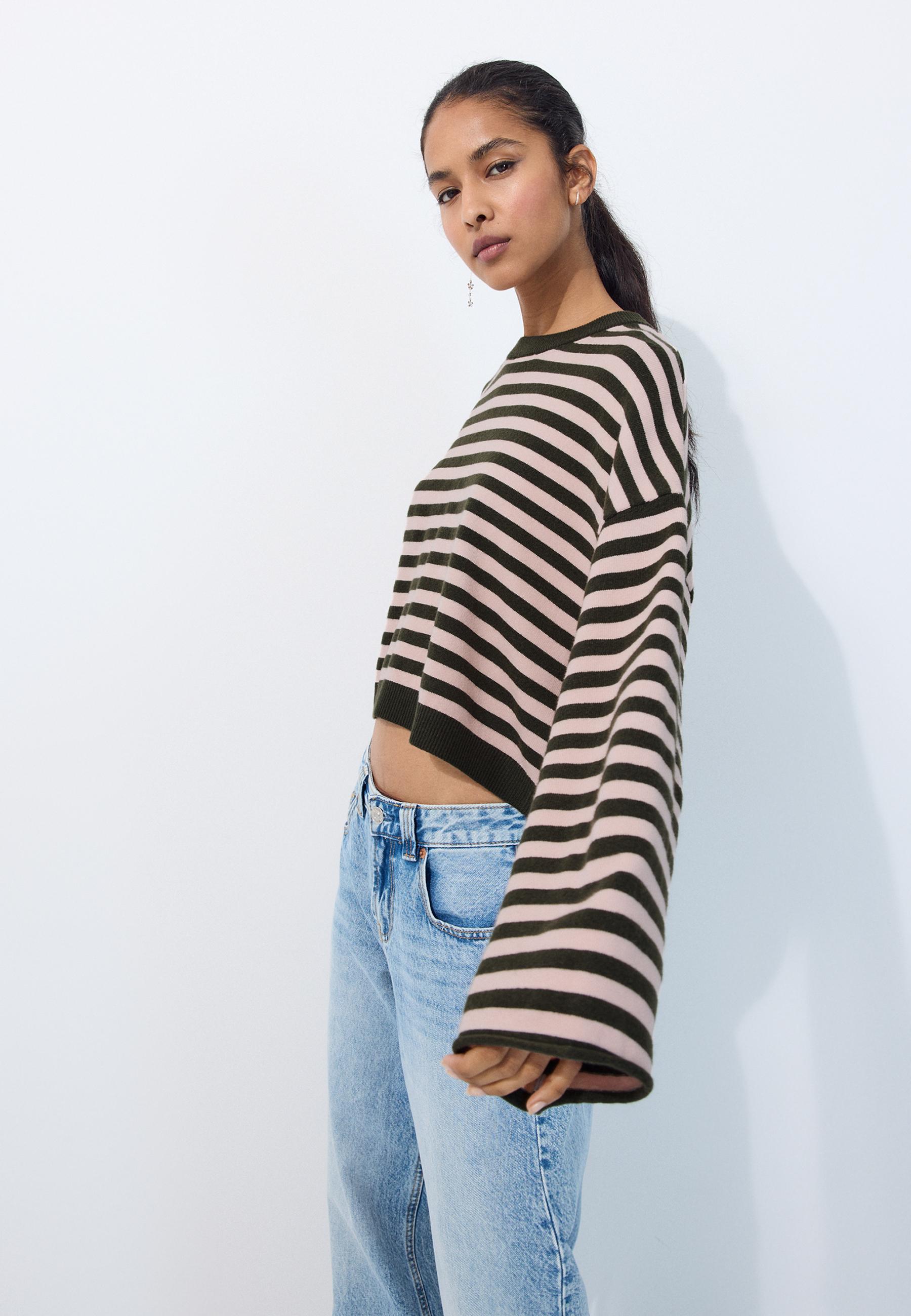 Wide sleeve cropped knit jumper — Khaki