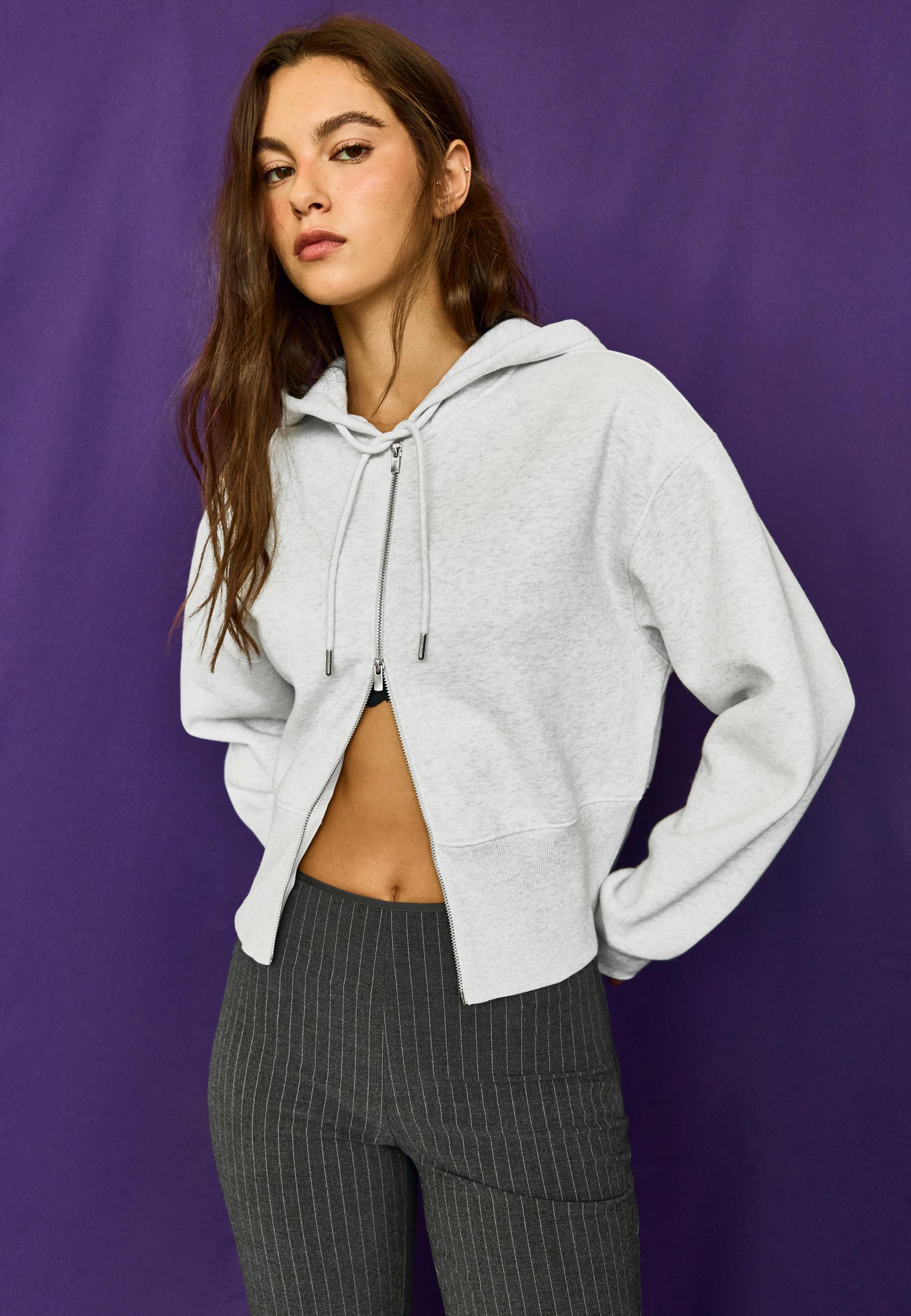 Zip-up hooded sweatshirt — Grey melange