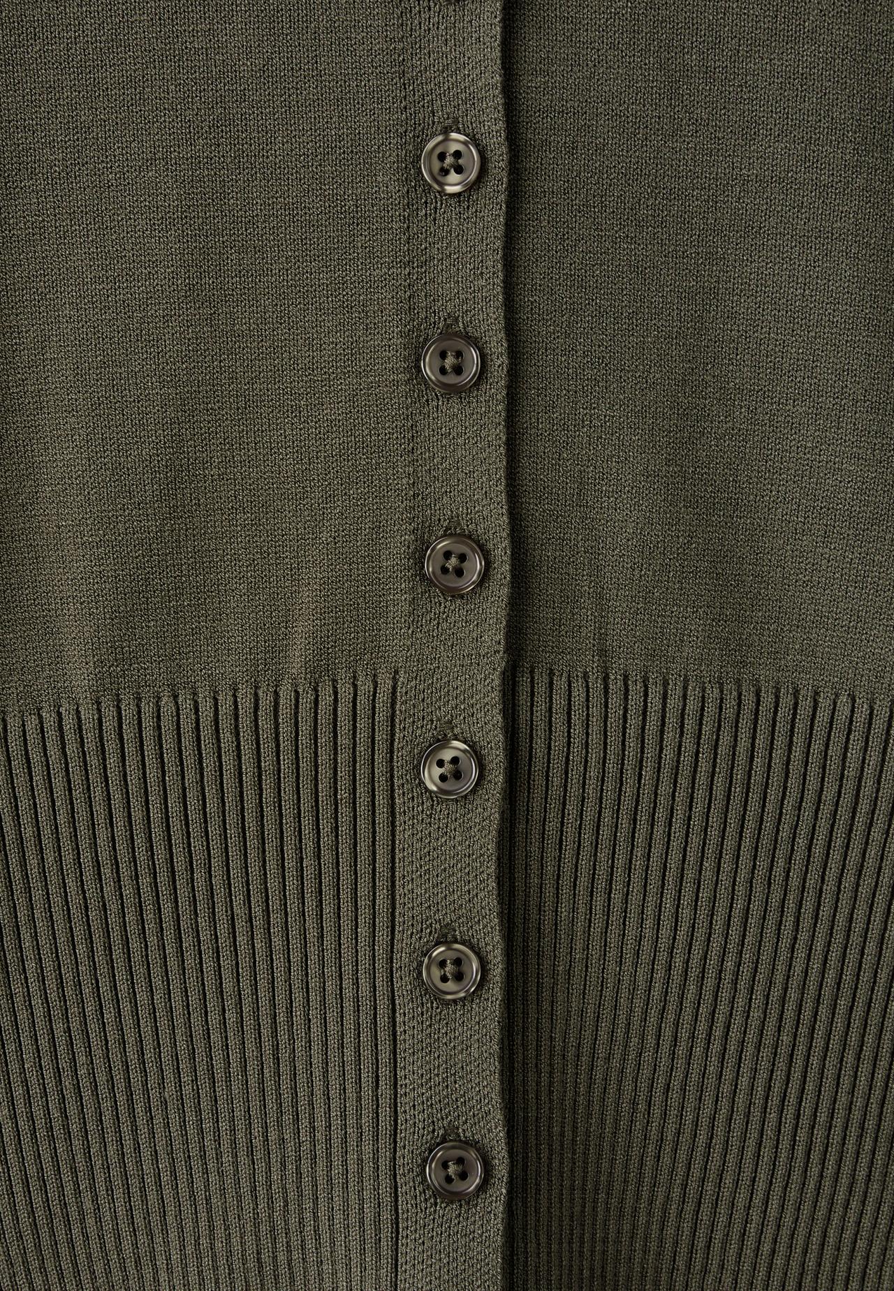 Fitted stand collar cardigan — Khaki