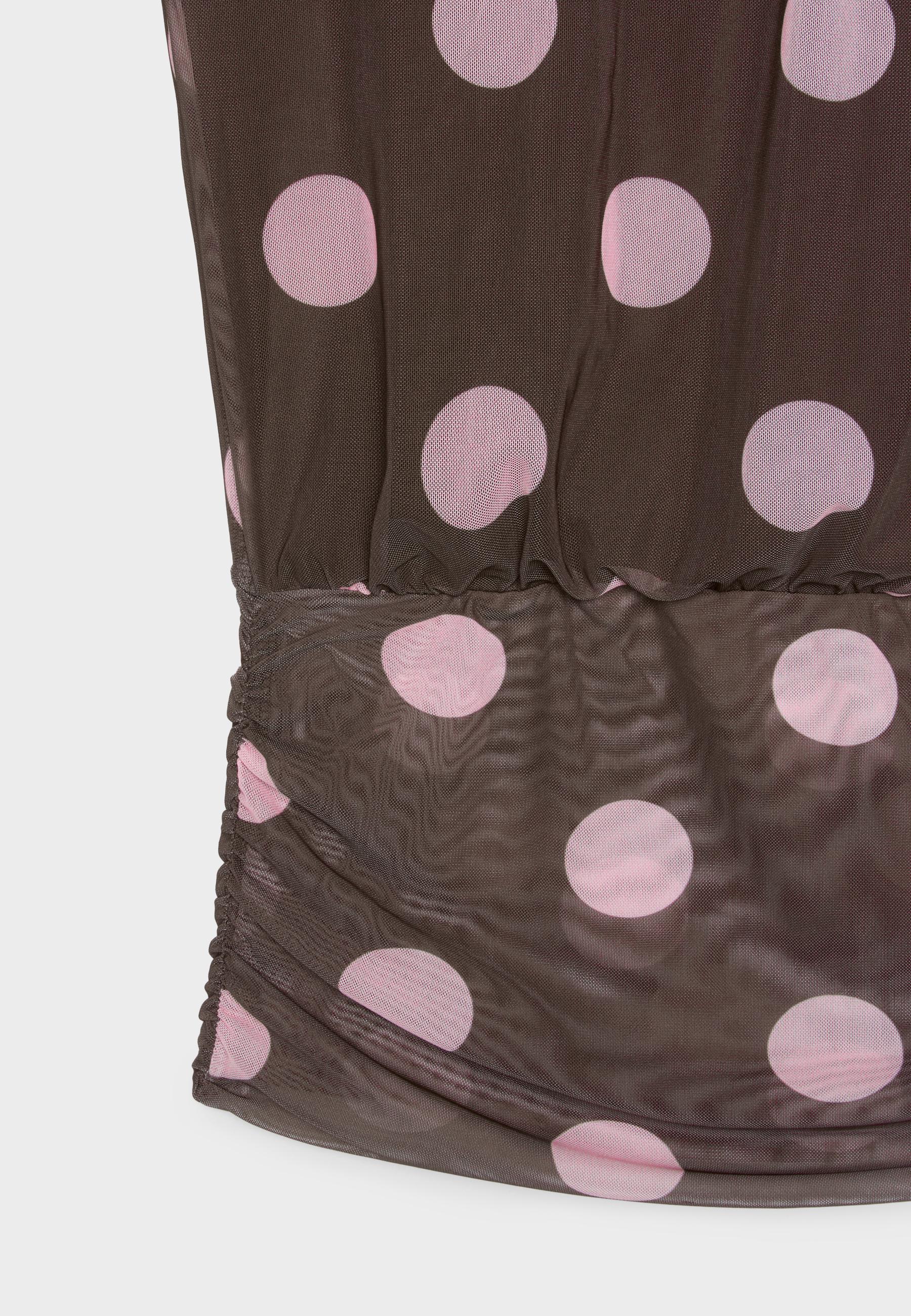 Puff mesh print halter top — Salmon pink