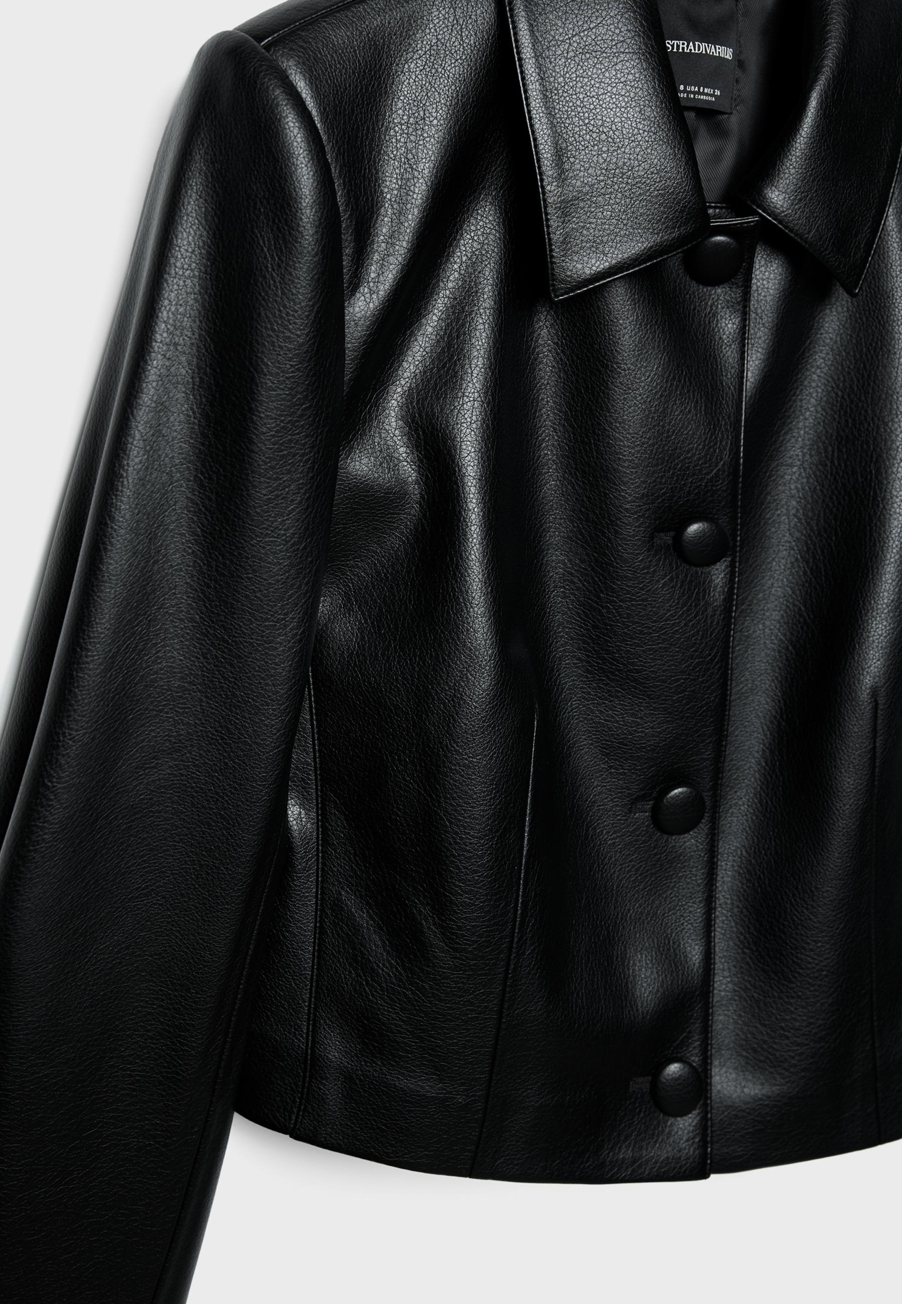 Crop leather effect blazer — Black