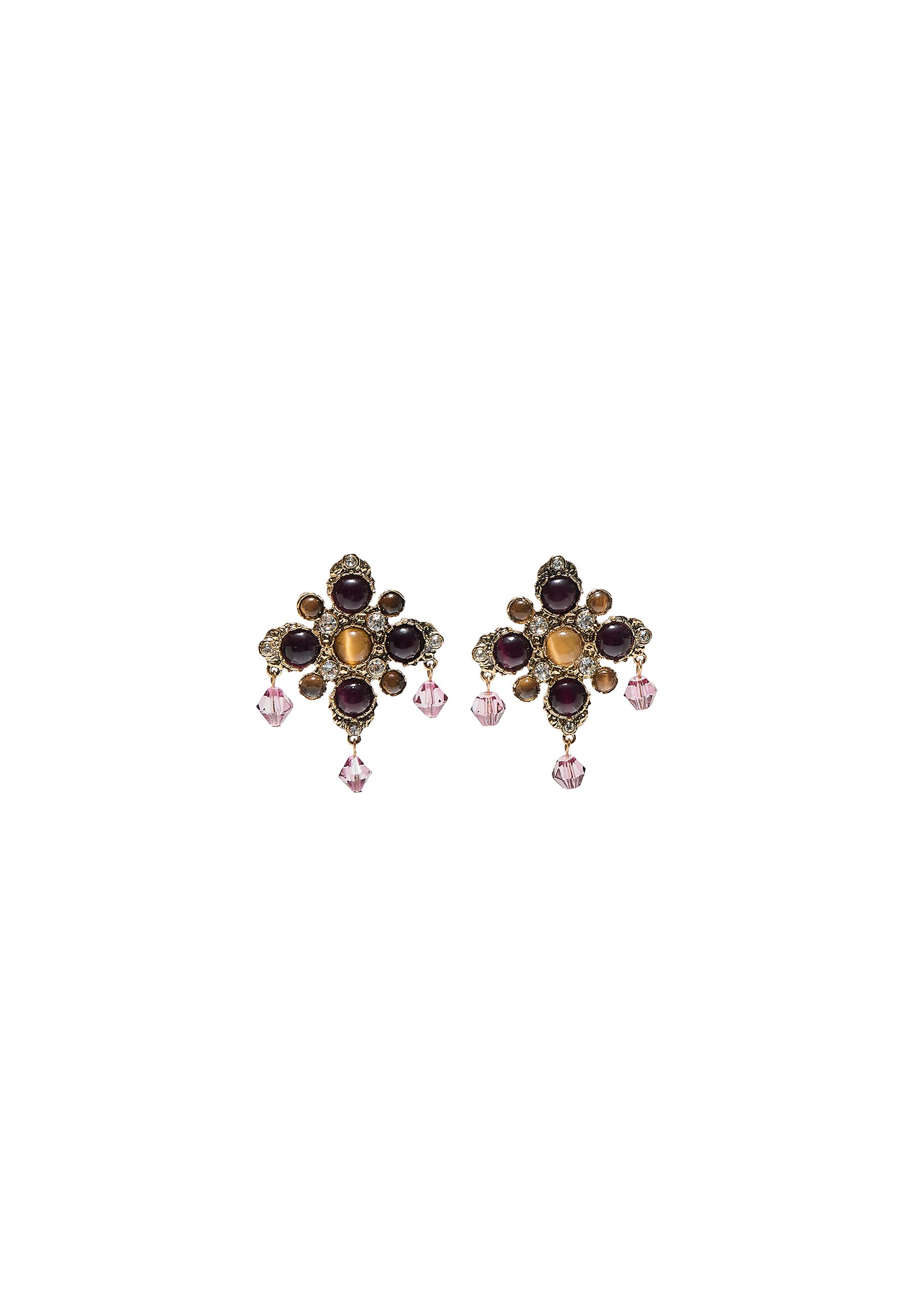 Jewelled cross earrings — Gold