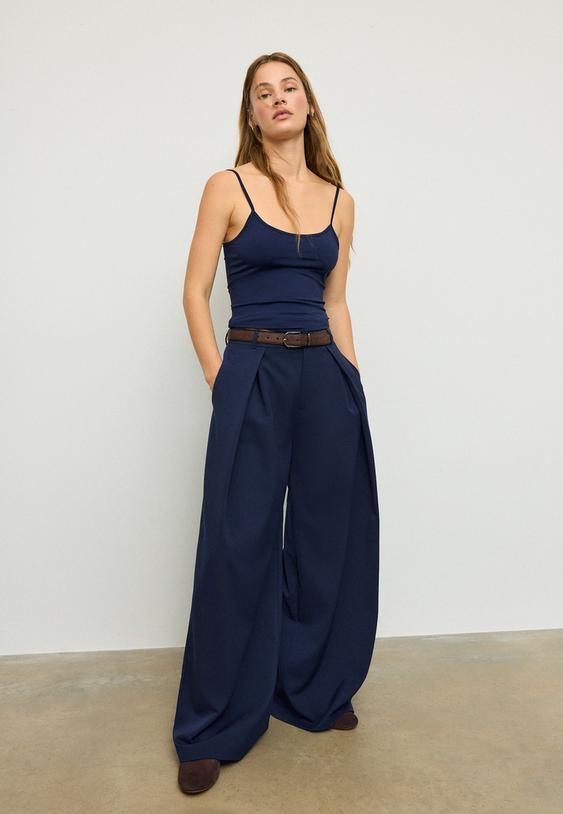 maxi pensli kemerli pantolon