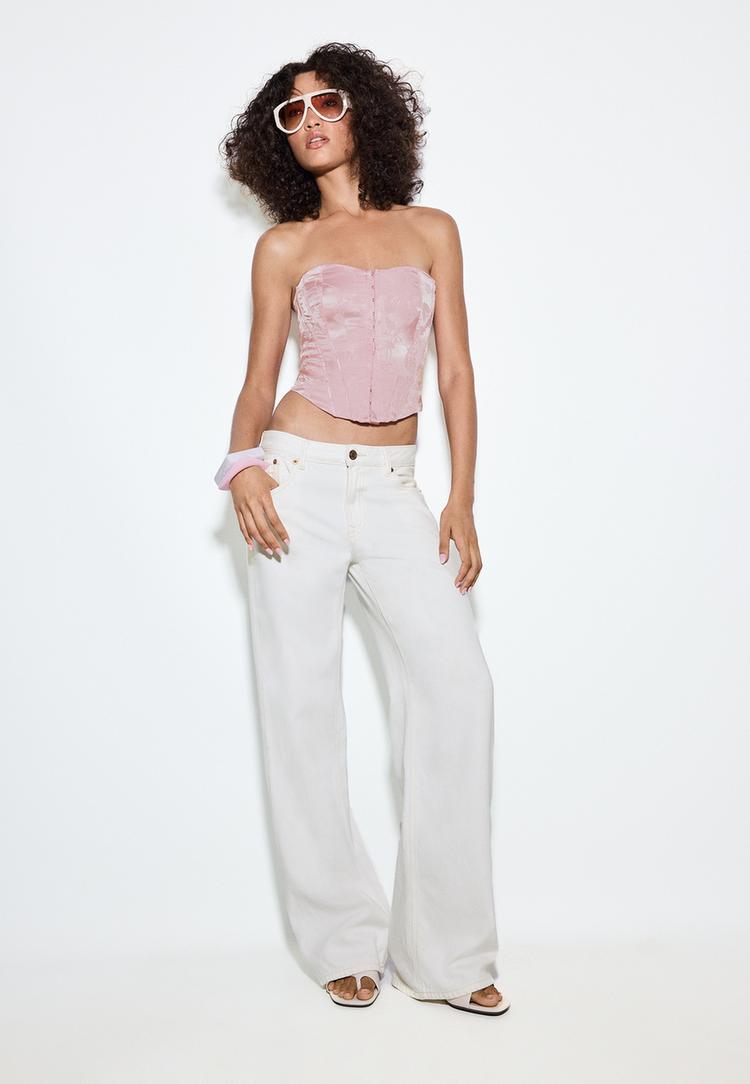 D91 Jeans mit tiefem, weitem Bein aus Serge Vanille 40