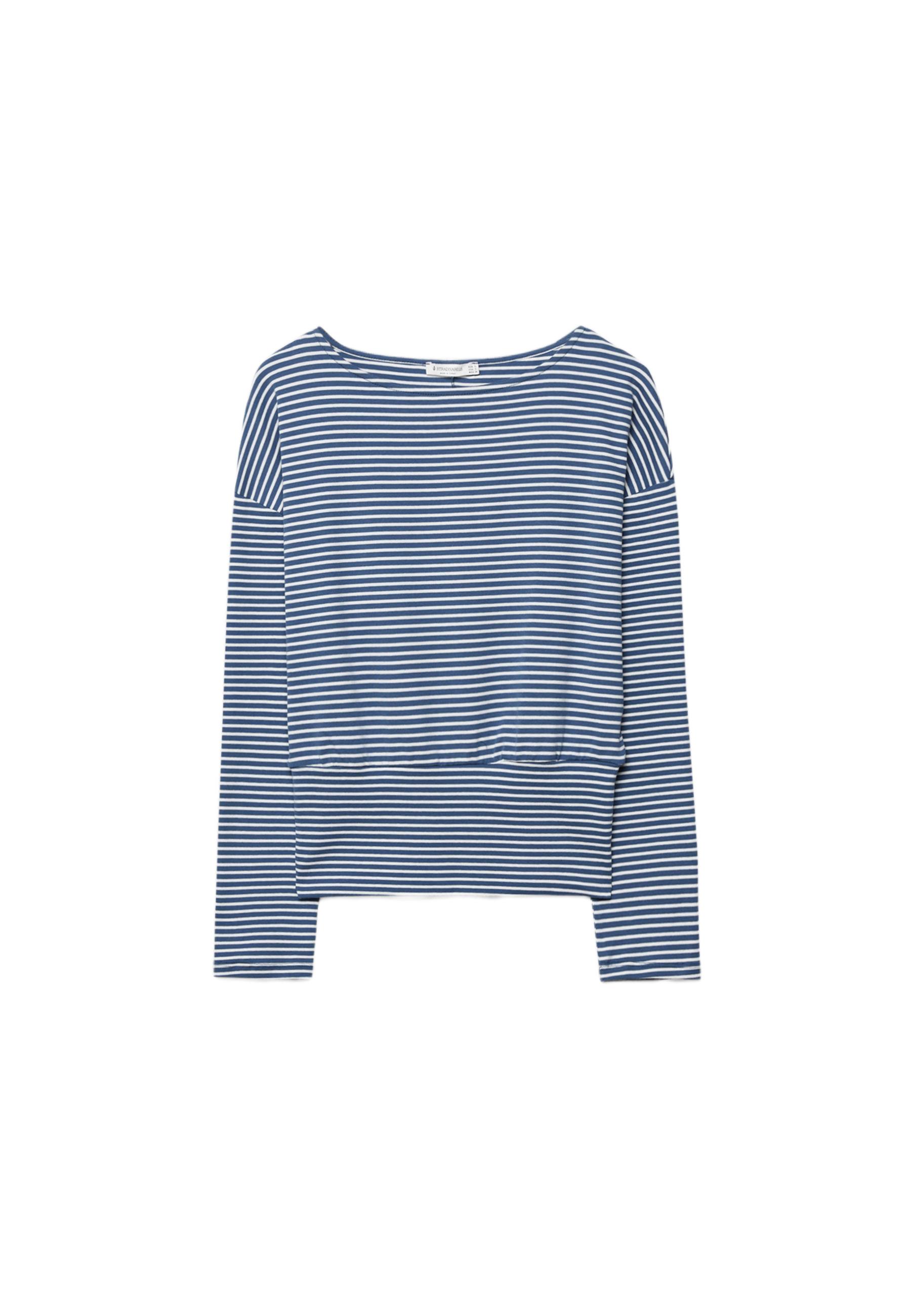 Long sleeve boat neck T-shirt with striped sash — Navy blue