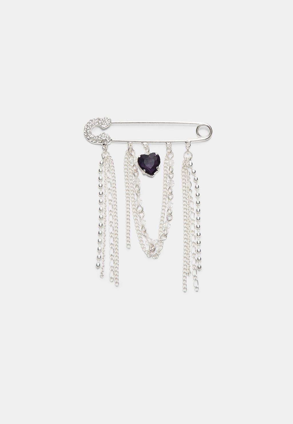 Rhinestone heart chain brooch