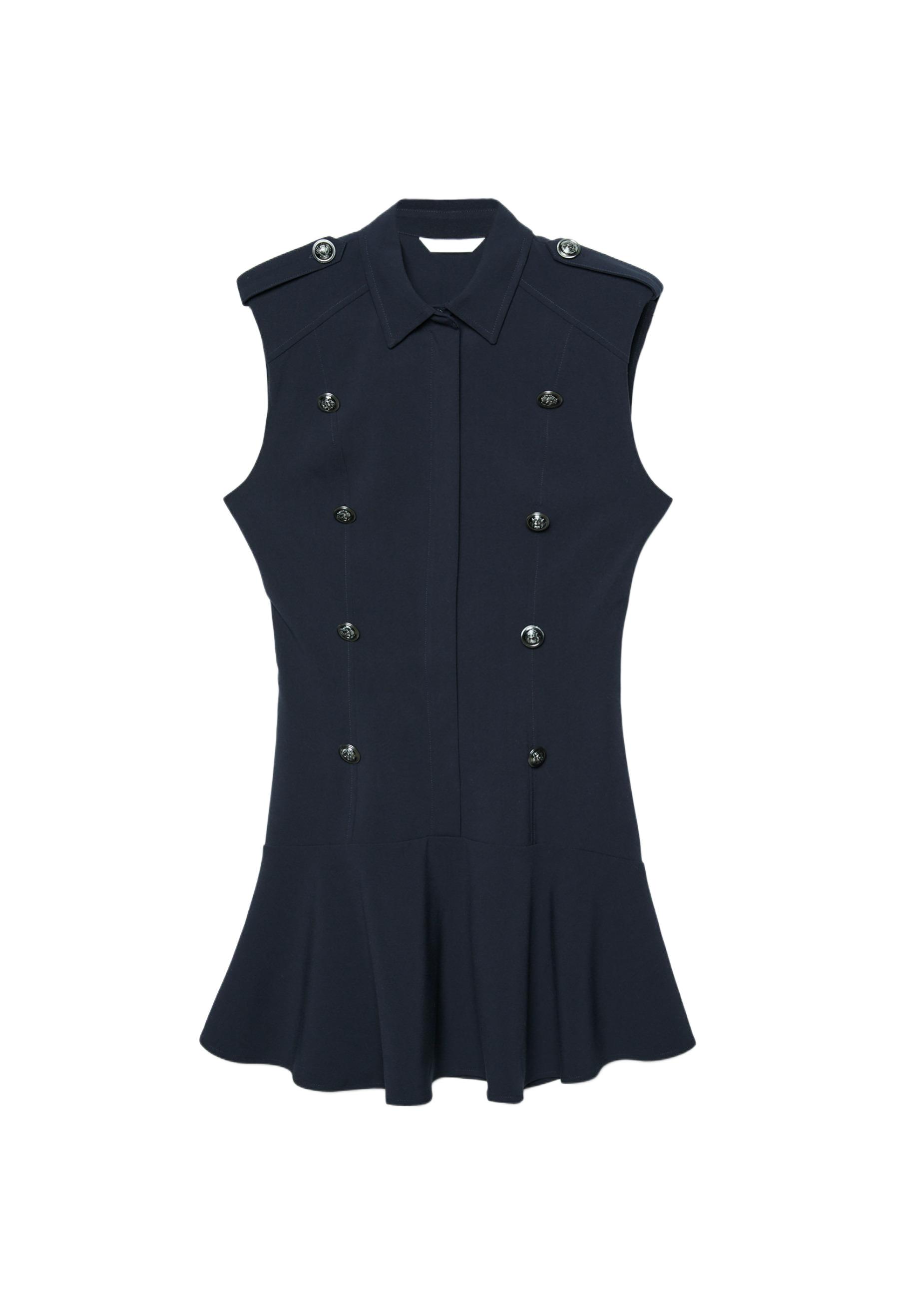 Short sleeveless buttoned dress — Dark blue