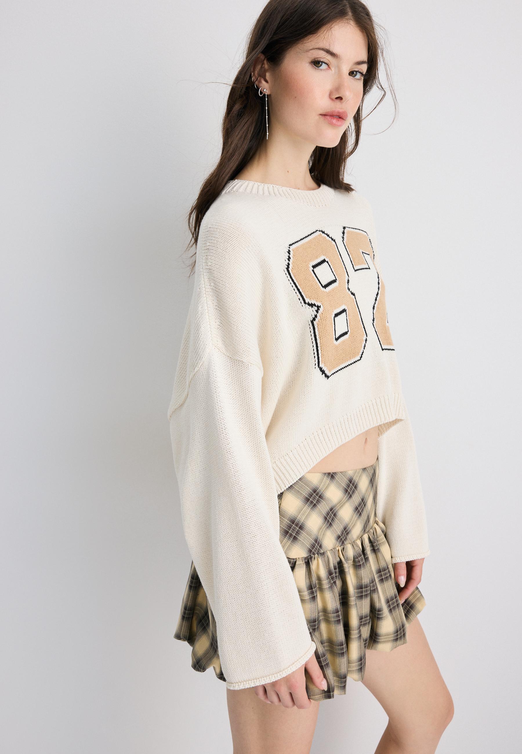 Number cropped knit jumper — Vanilla