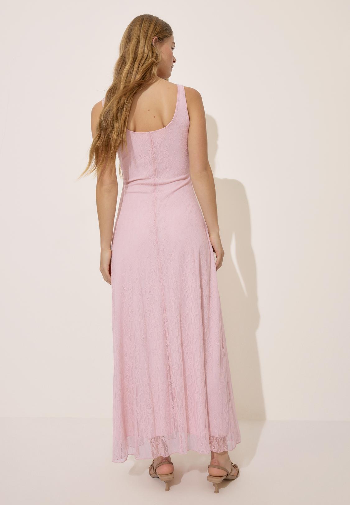 dusty pink lace v bar bandeau midi dress Dusty Pink V-Neck Short Dress with Lace Back main image 0